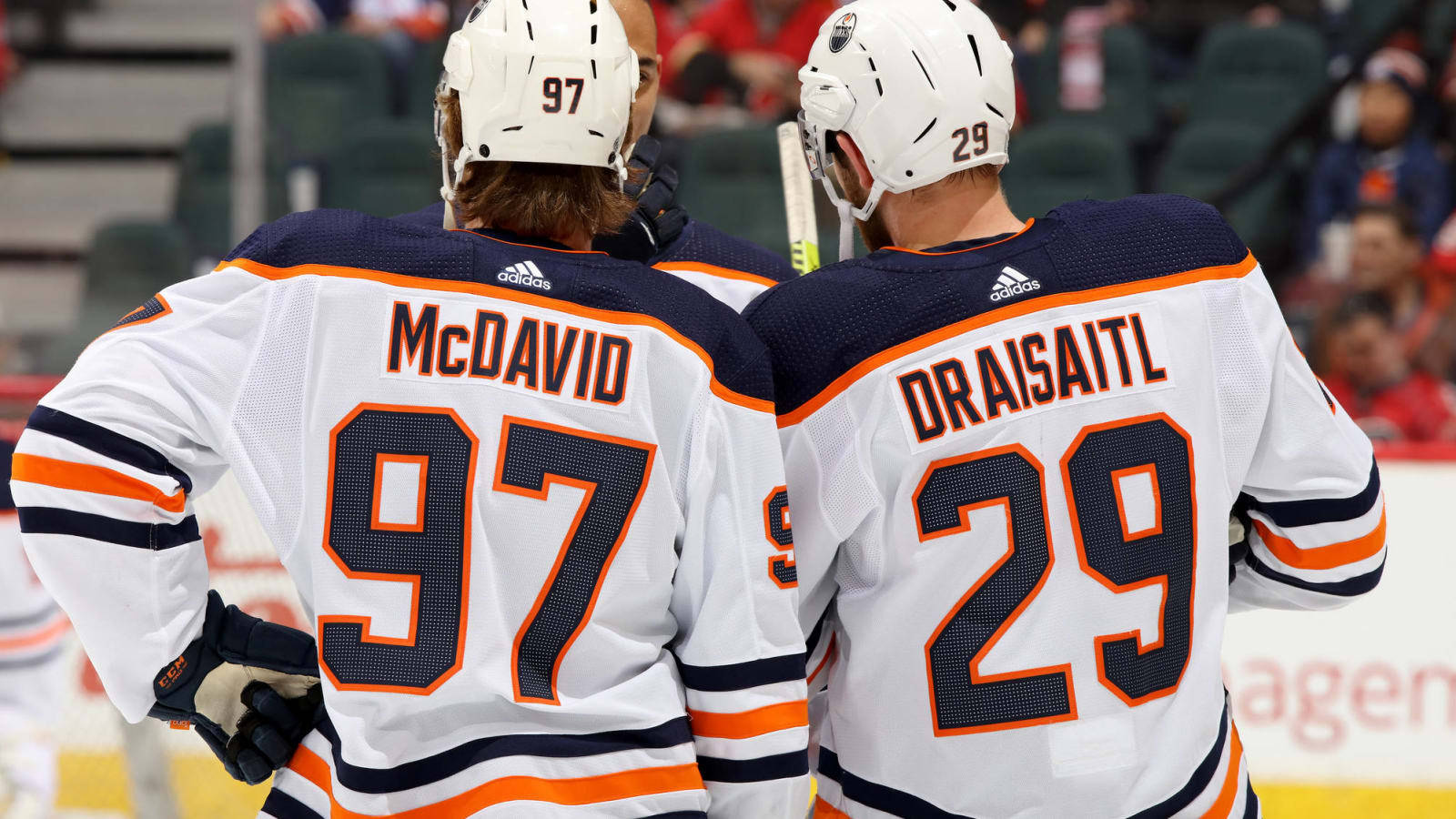 Edmonton Oilers No. 29 Leon Draisaitl No. 97 Connor Mcdavid Background