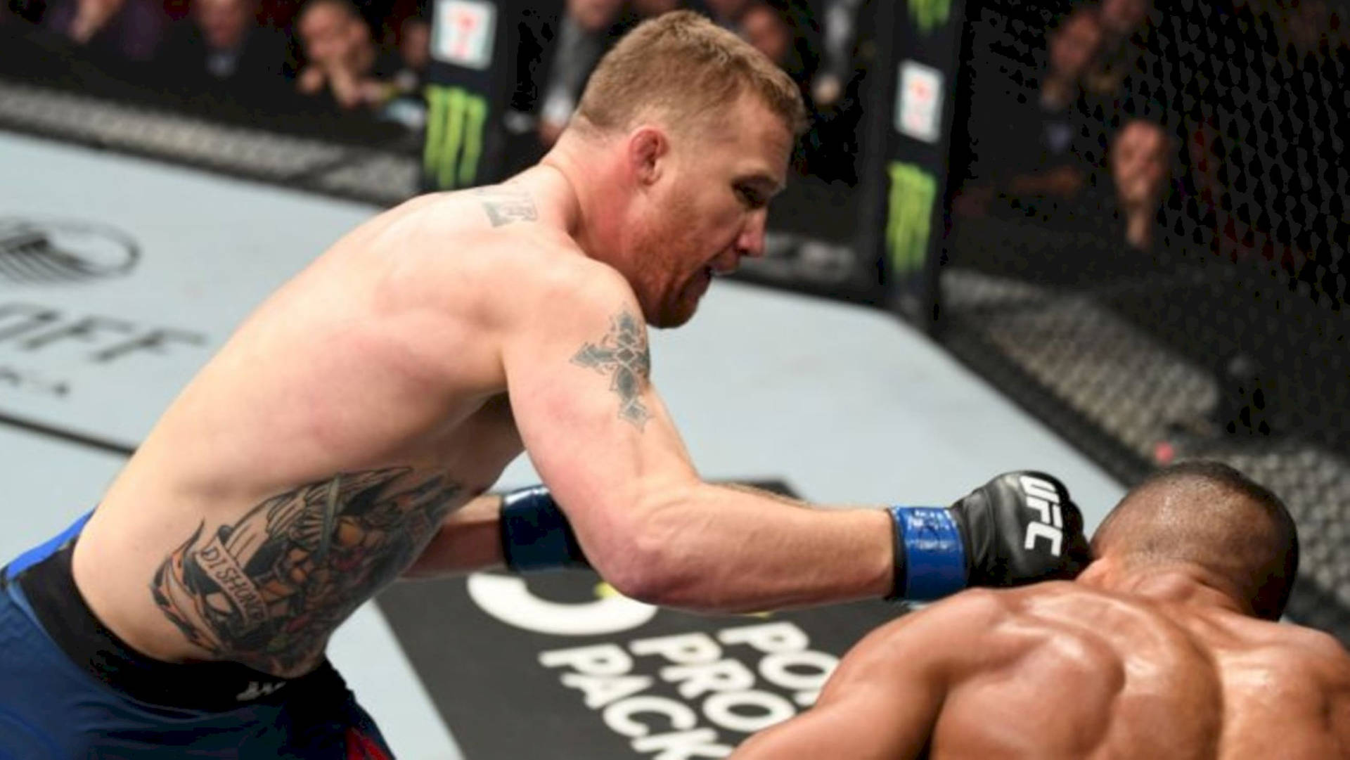 Edson Barboza Delivering A High Flying Roundhouse Kick During A Ufc Fight.