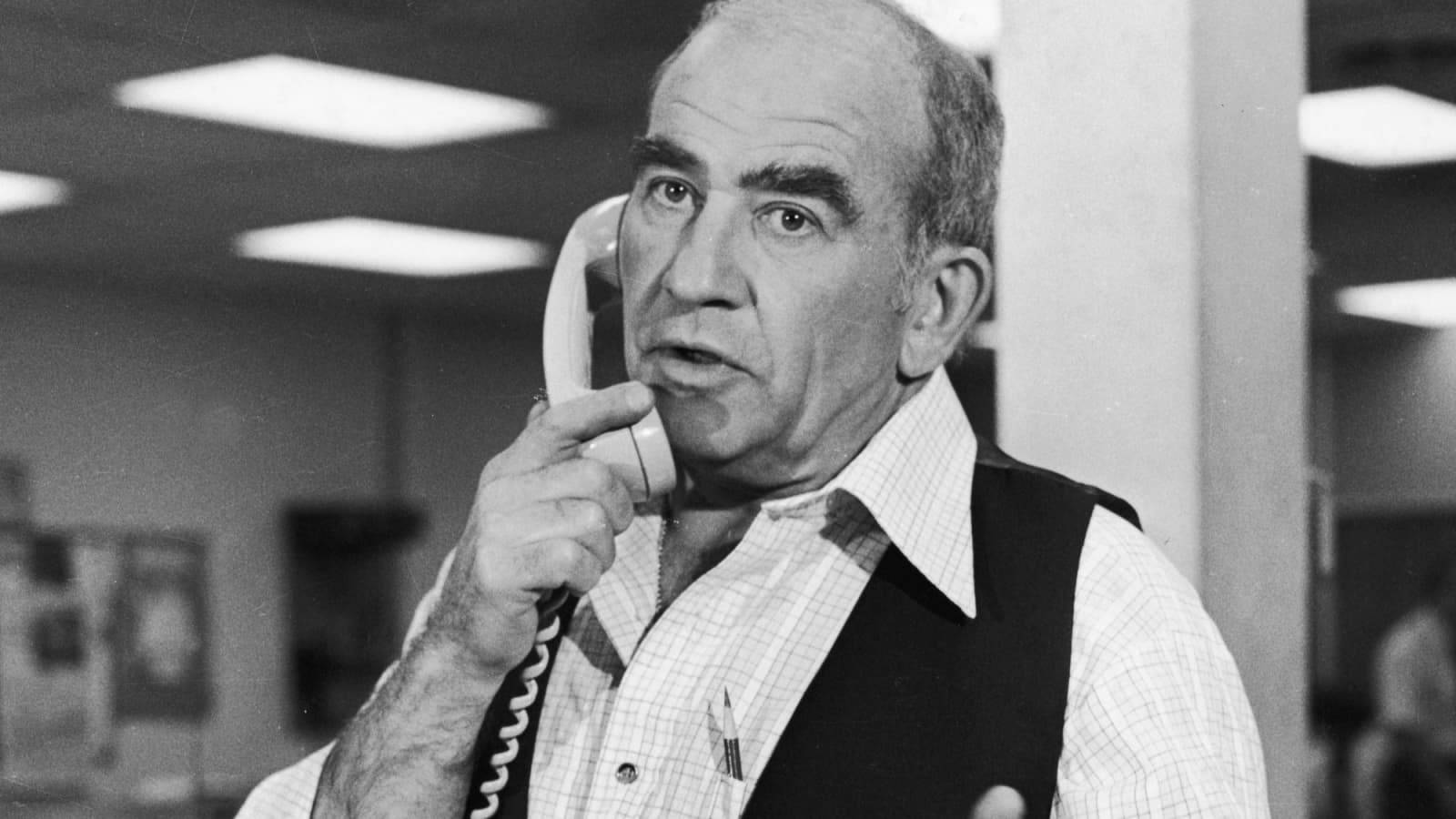 Edward Asner Black And White With Phone