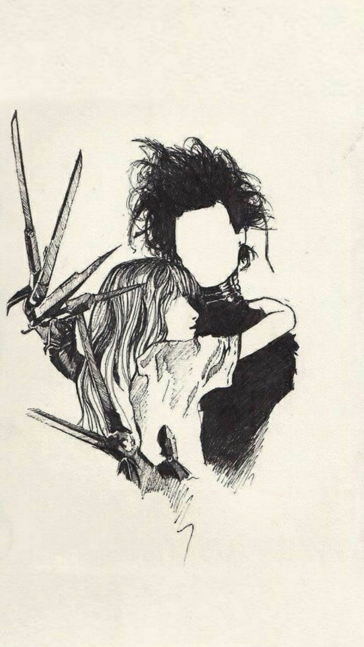 Edward Scissorhands Pencil Drawn Background