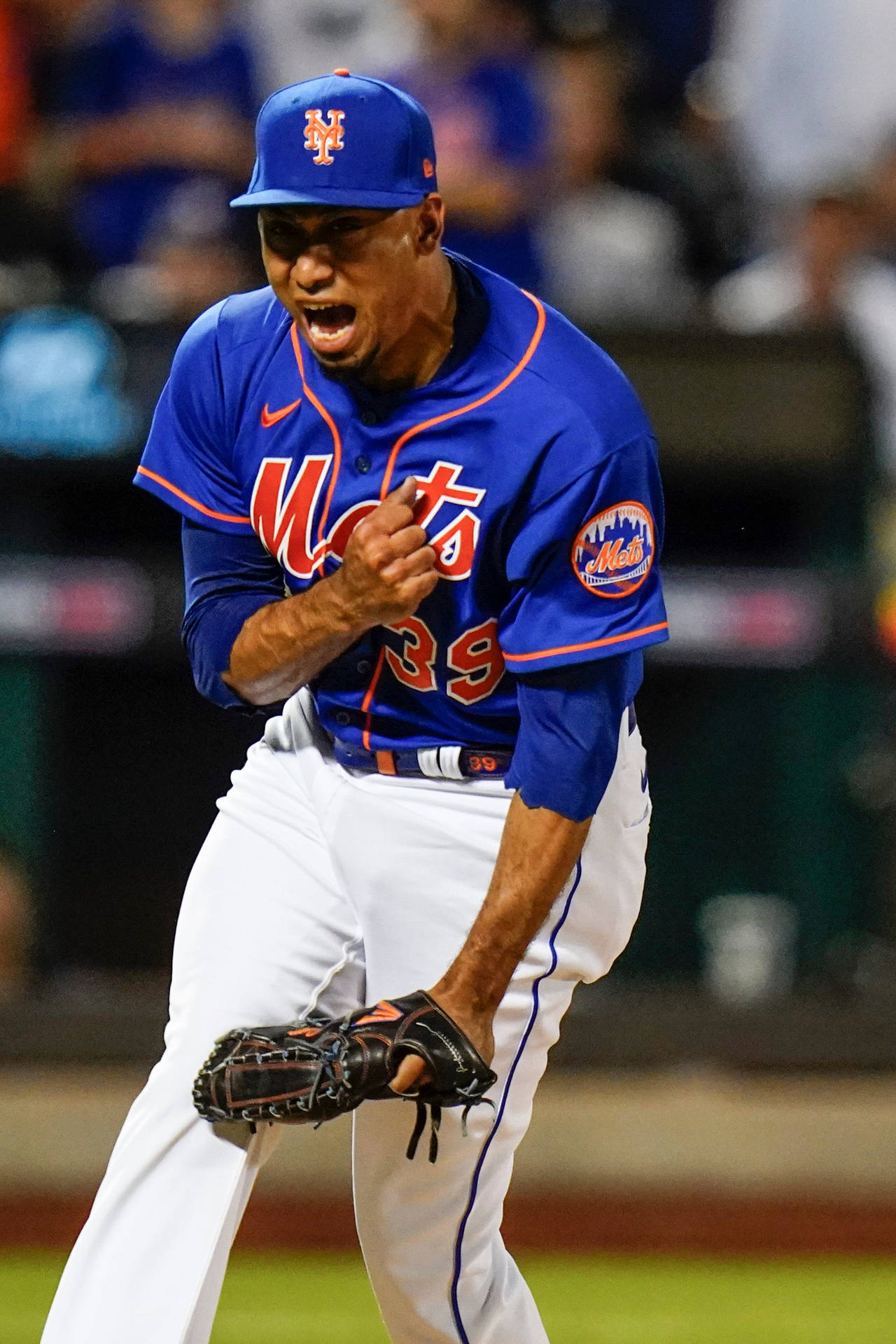 Edwin Diaz In Blue Jersey Portrait Background