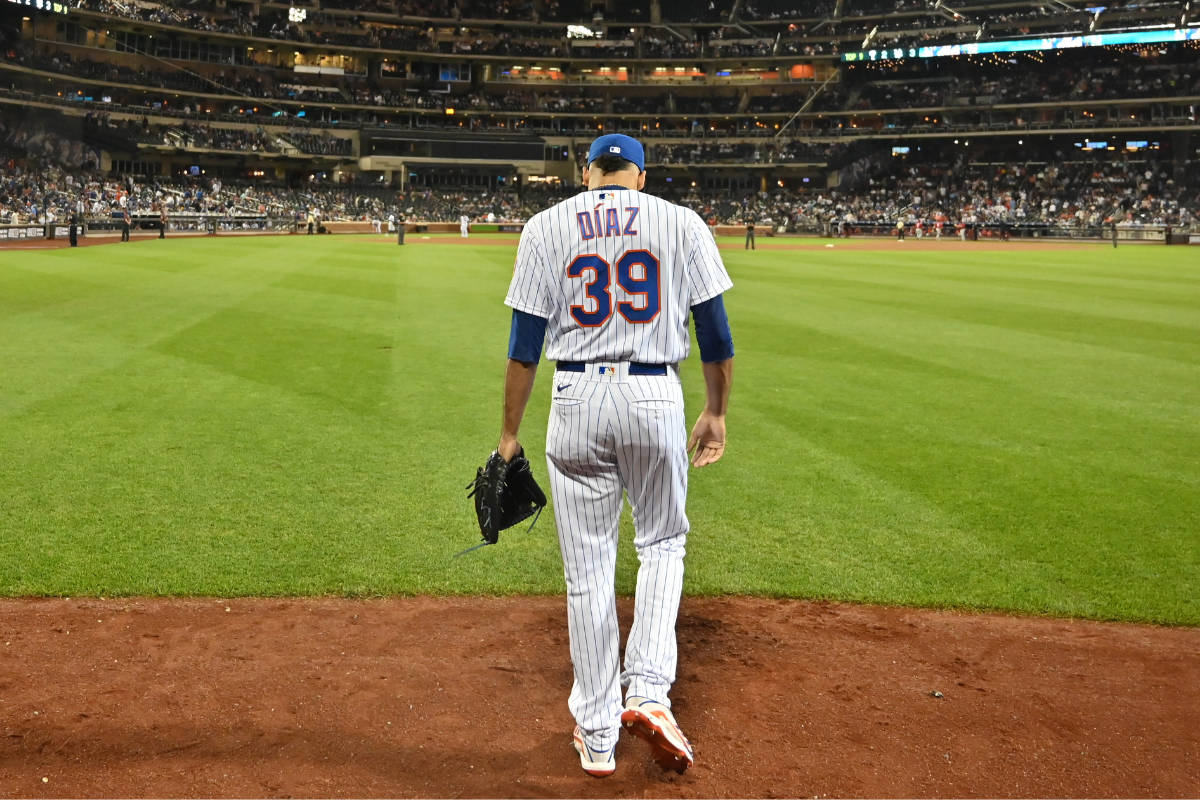 Edwin Diaz On Baseball Field Background