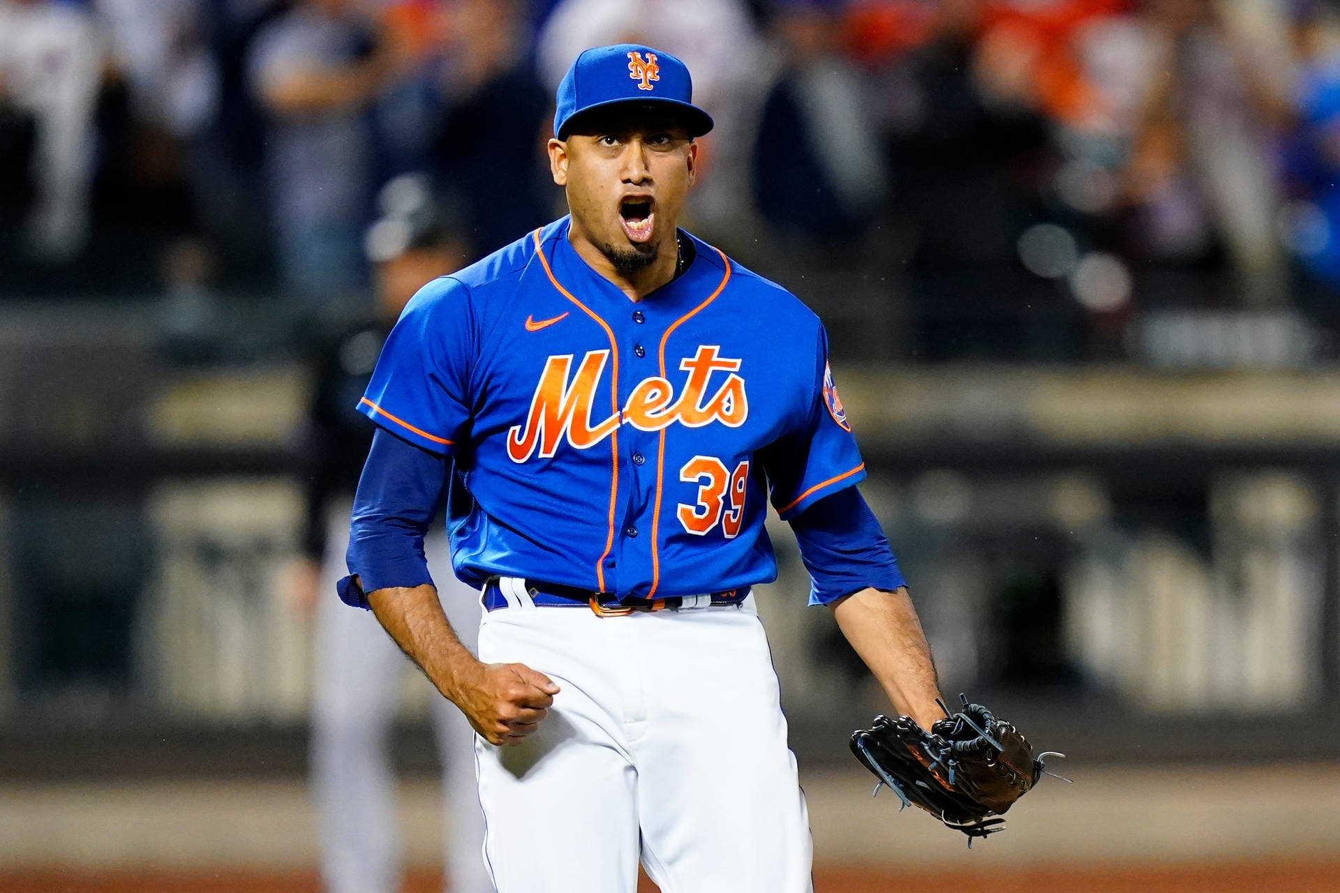 Edwin Diaz Shouting In Blue Jersey Background