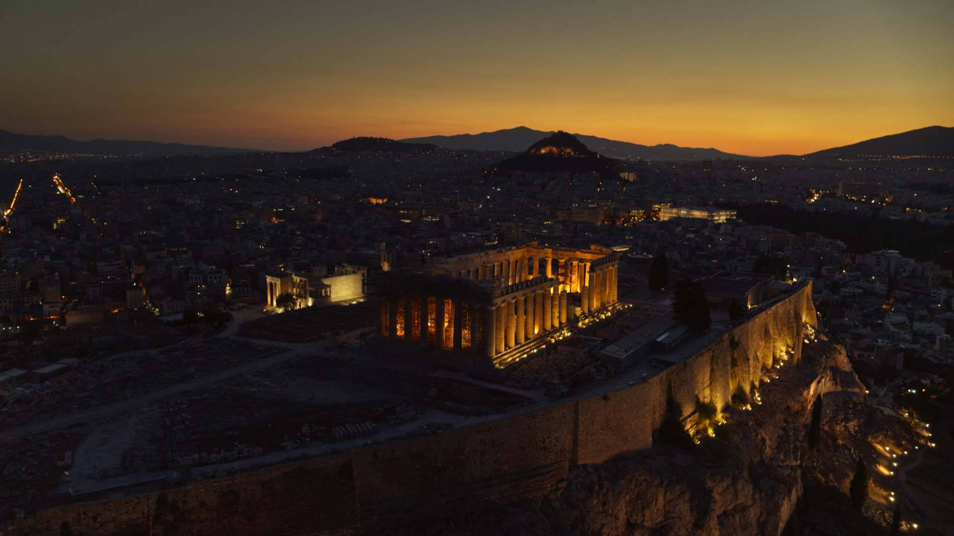 Eerie Athens Acropolis View Background