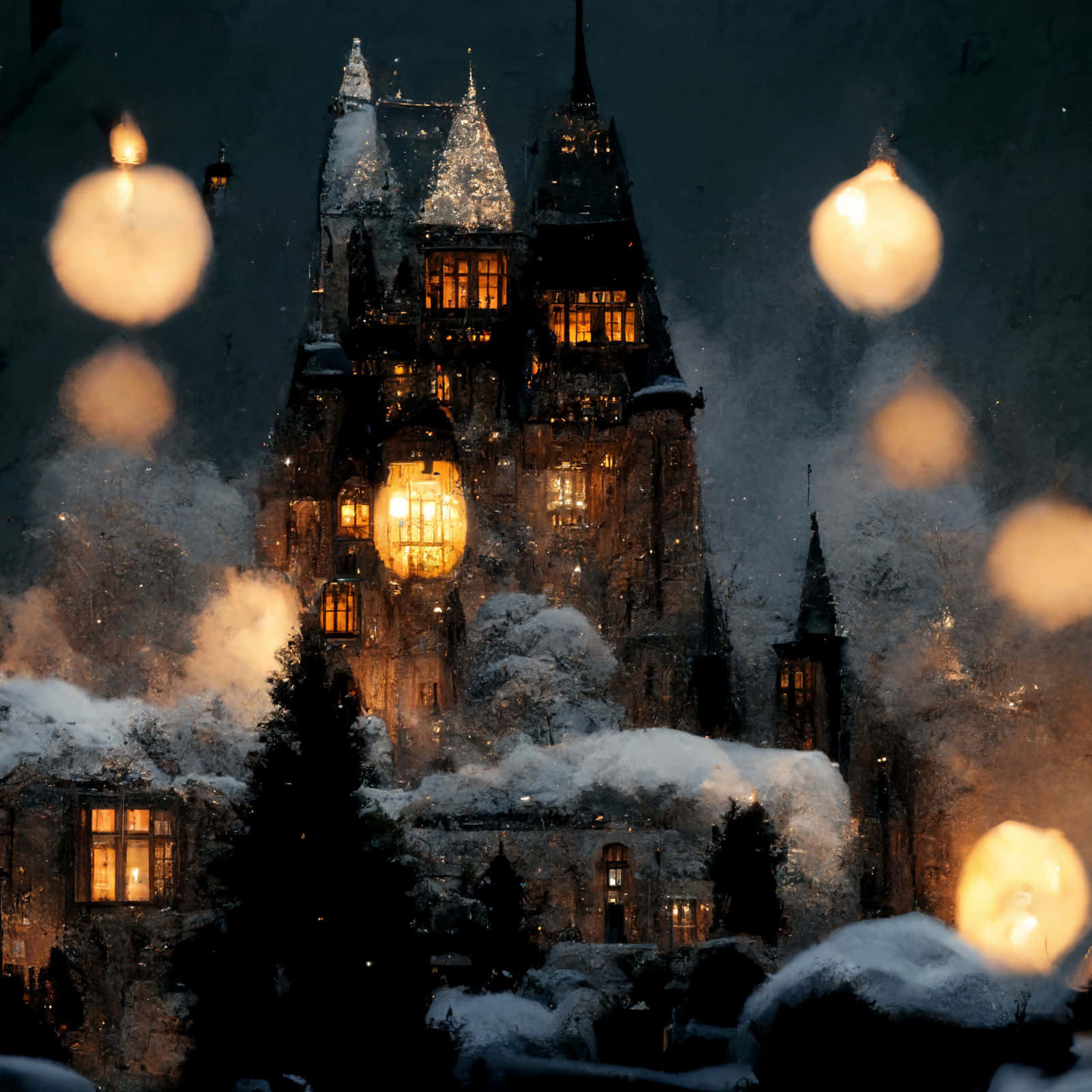 Eerie Christmas At Hogwarts Background