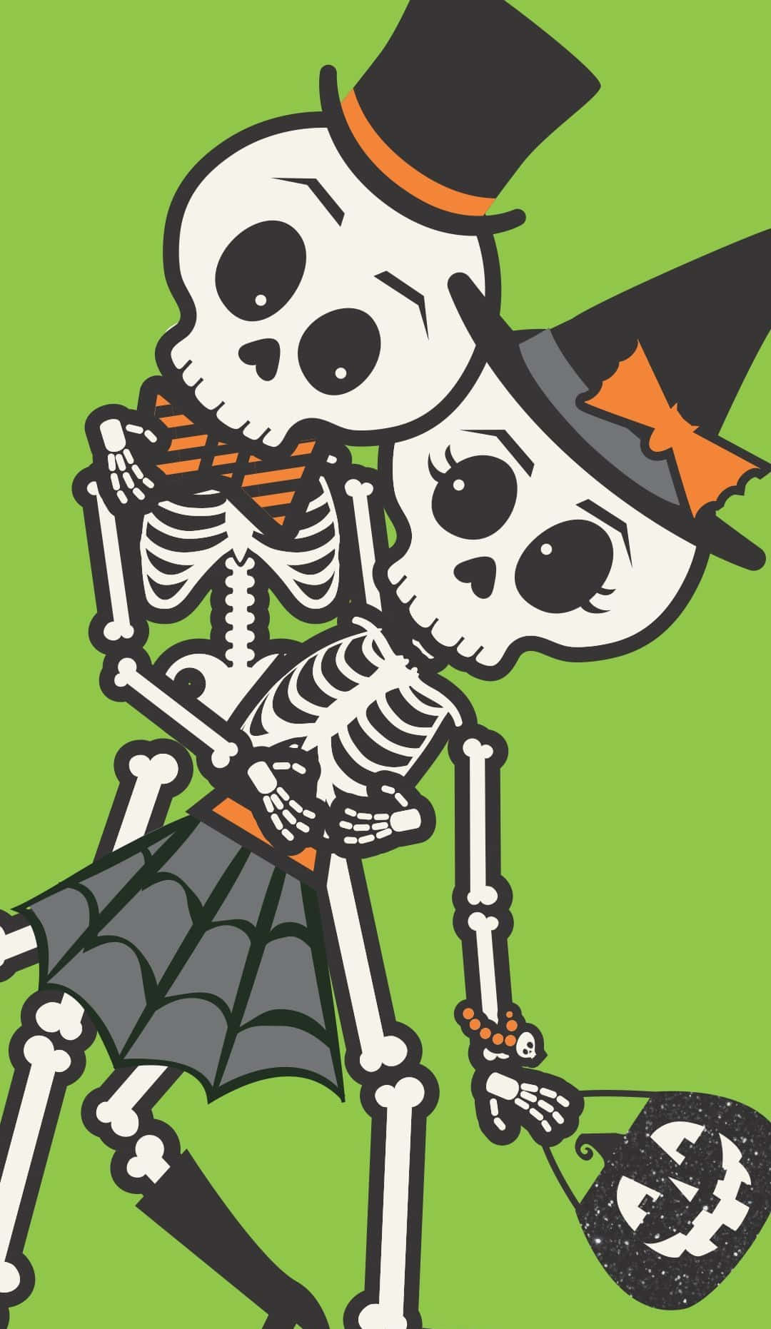 Eerie Halloween Skeleton Illuminated By Moonlight Background