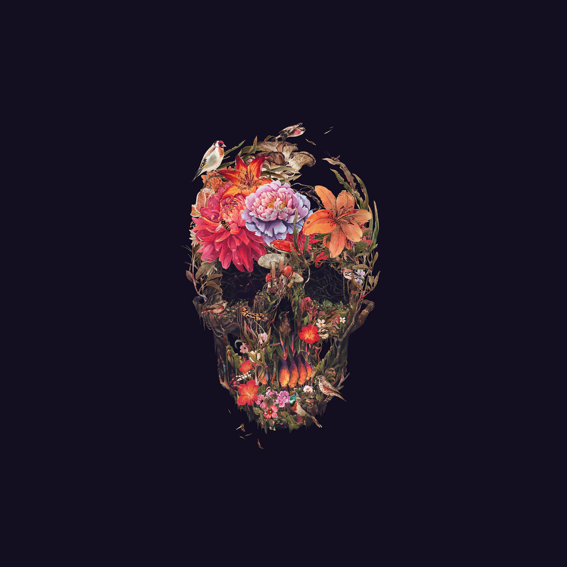 Eerie Skull And Dark Hd Flowers Background