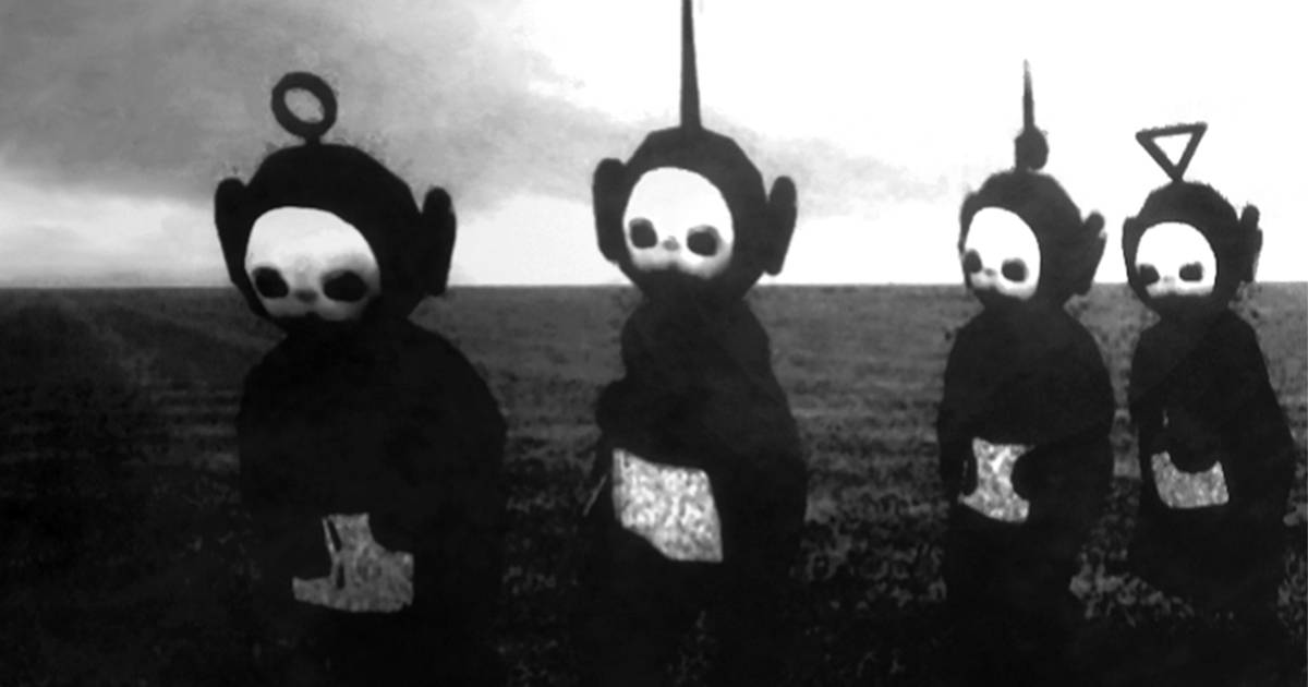 Eerie Teletubbies Black And White Background