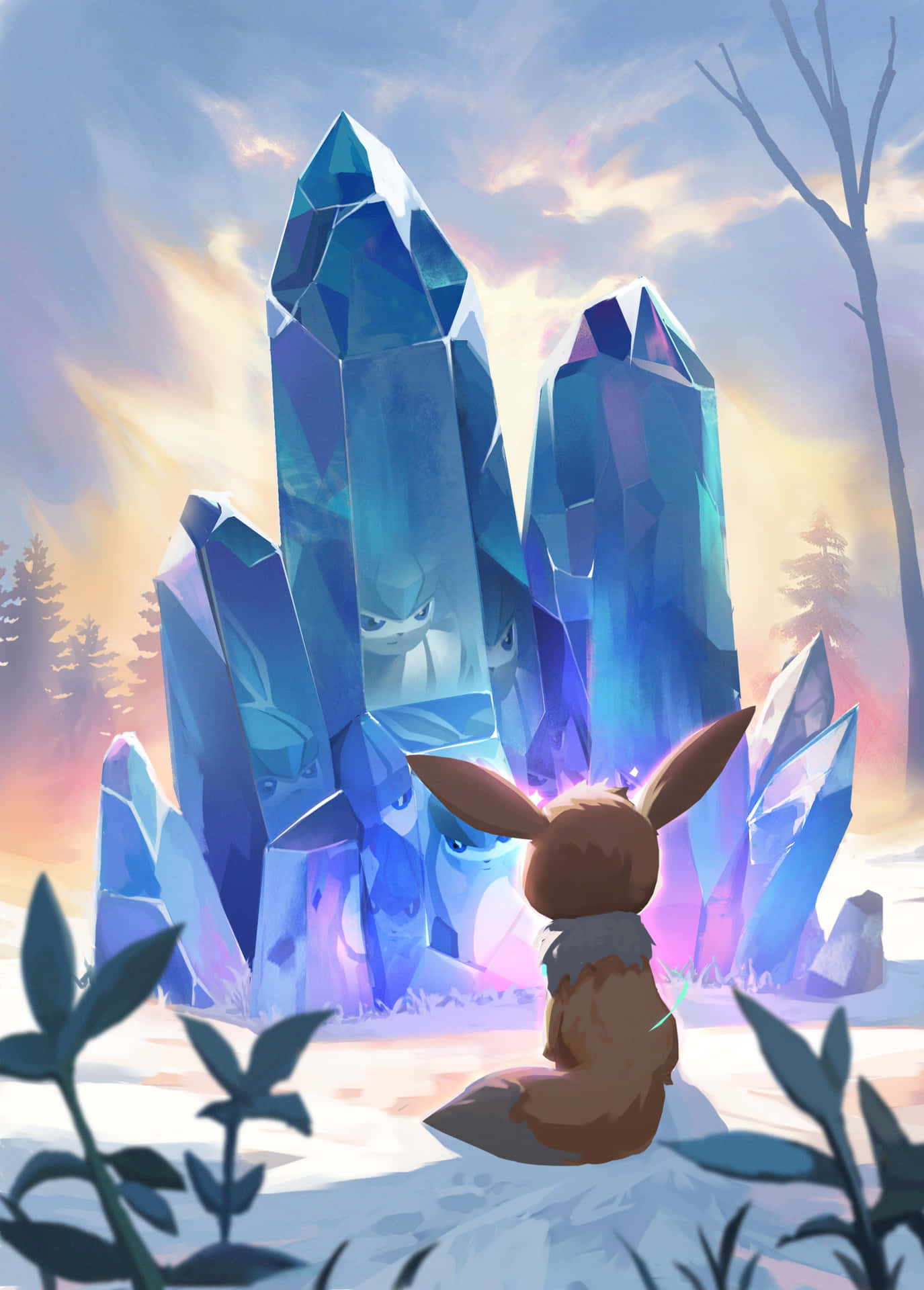 Eevee Encounter With Crystal Golems Background