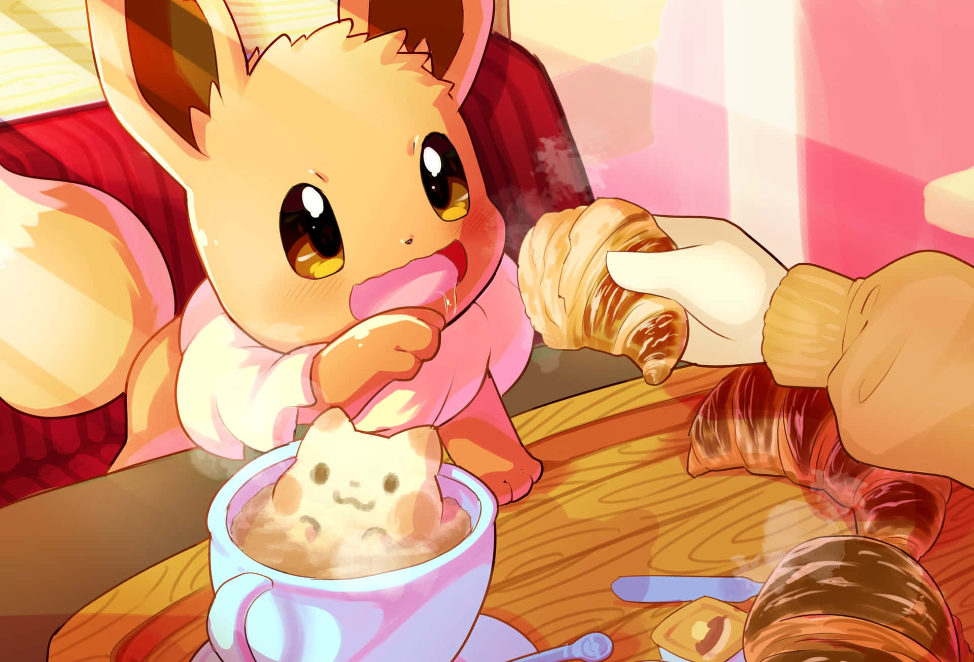 Eevee Enjoying Treats Illustration Background