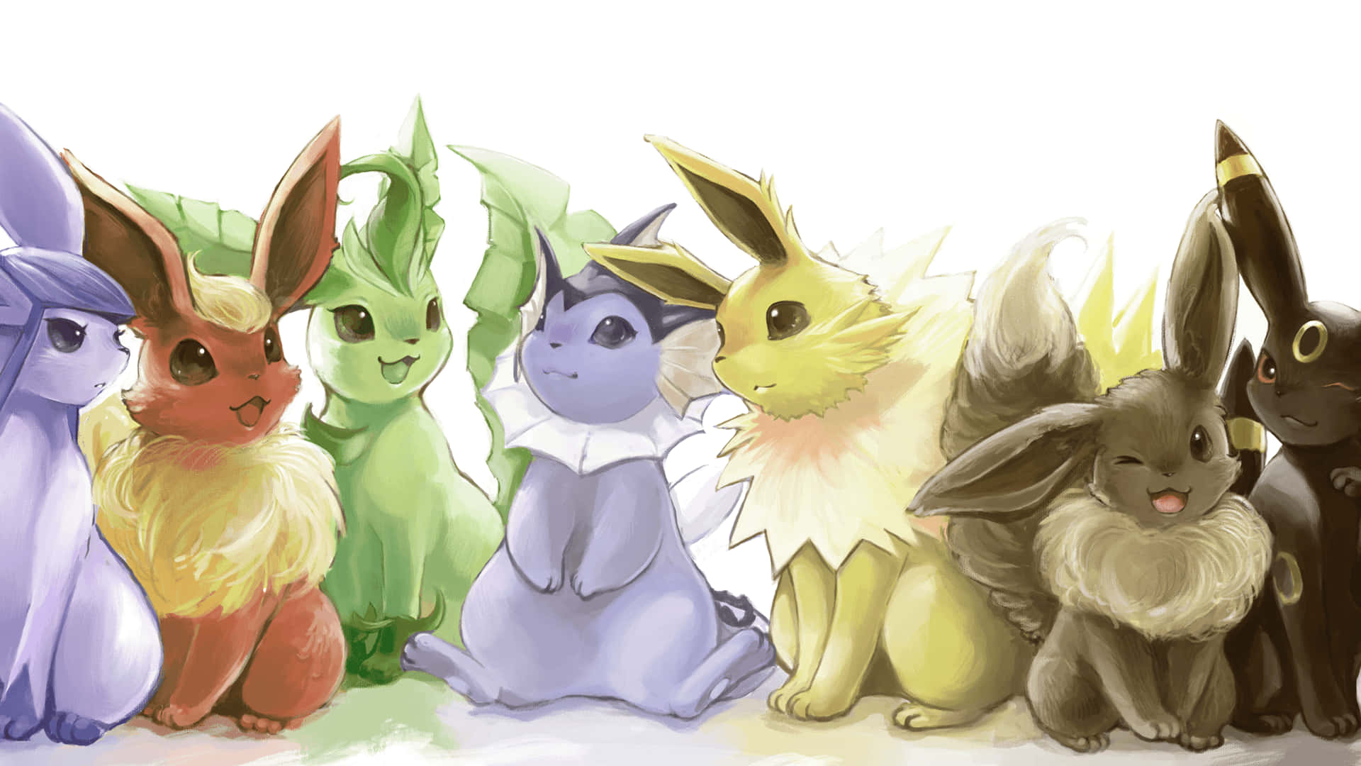 Eevee Evolving Into Its Nine Different Forms Background