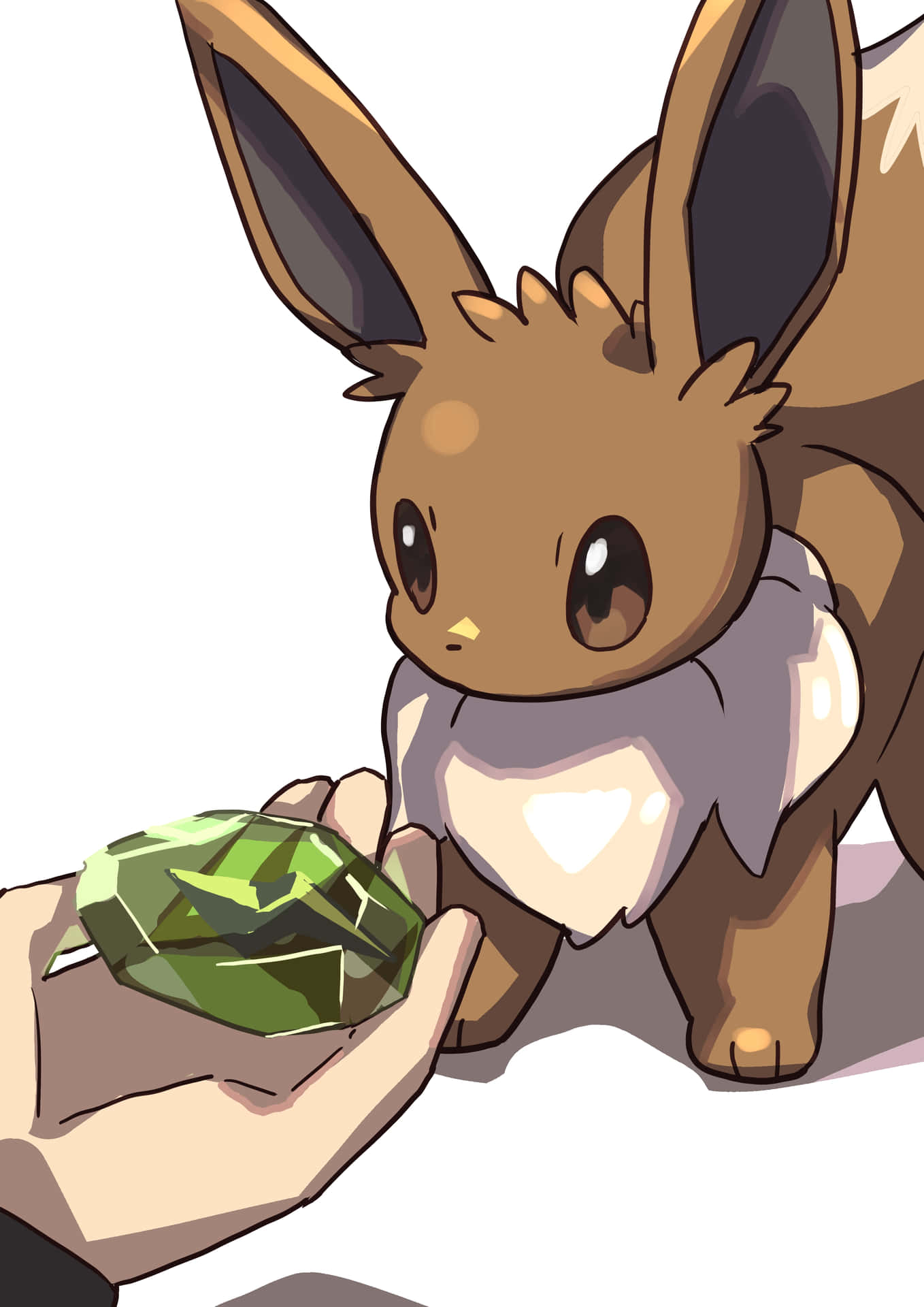 Eevee Inspecting Green Crystal Background