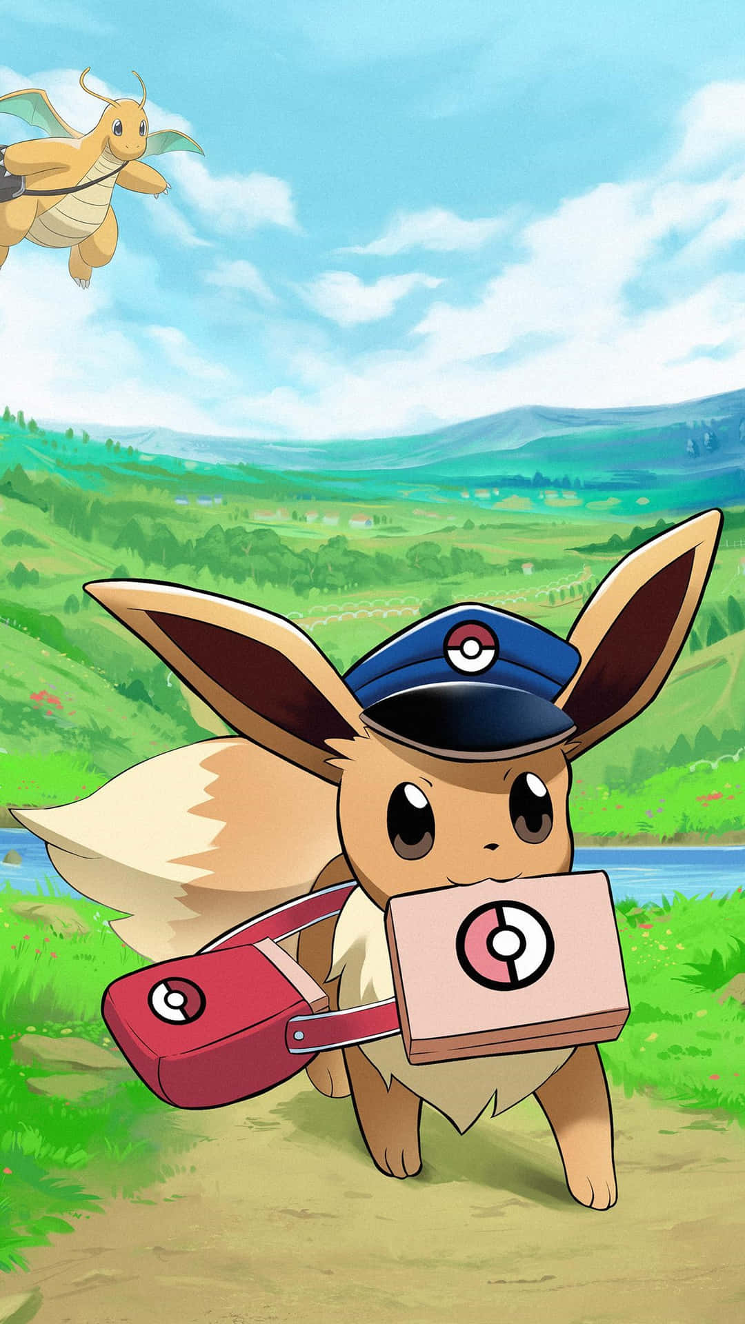 Eevee Pokemon Officerwith Mailbag Background
