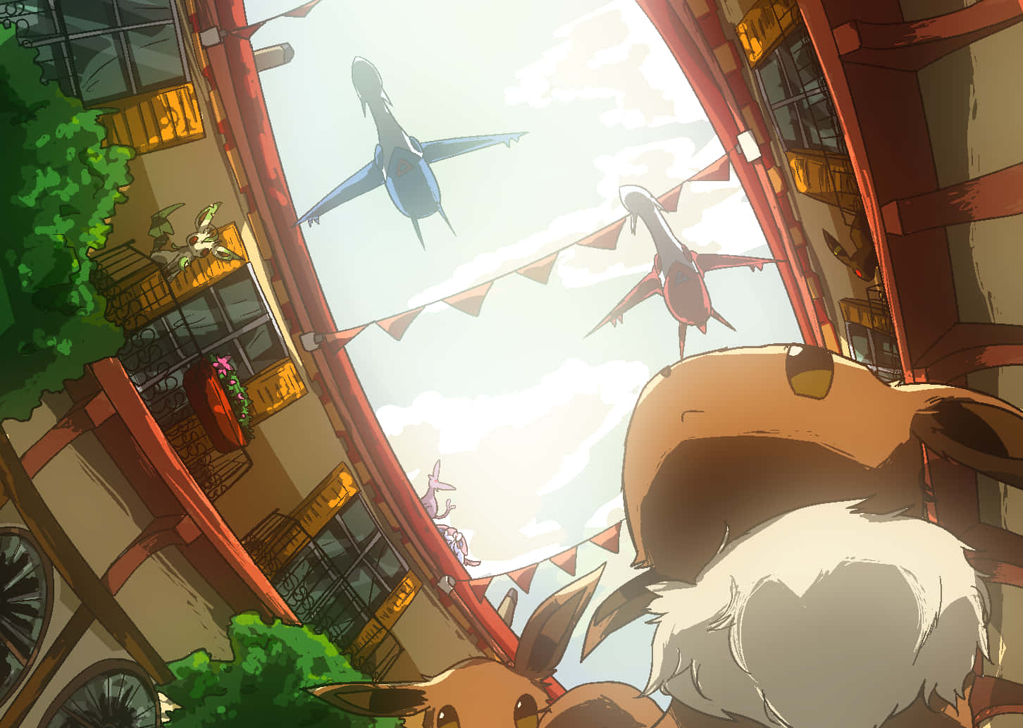 Eevee Watching Airplanes Illustration Background