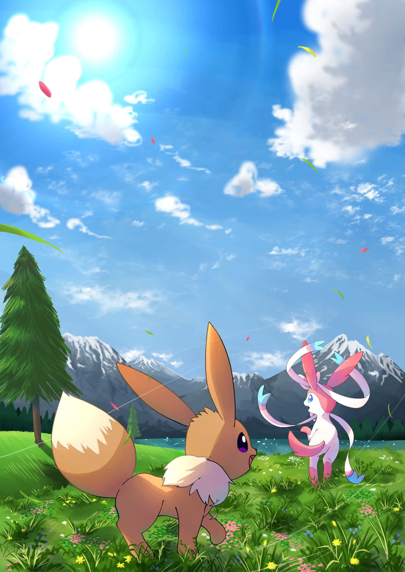 Eeveeand Sylveon Pokemon Fantasy Scenery Background