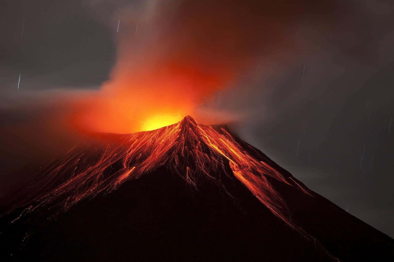 Effusive Volcanic Eruption At Night Background