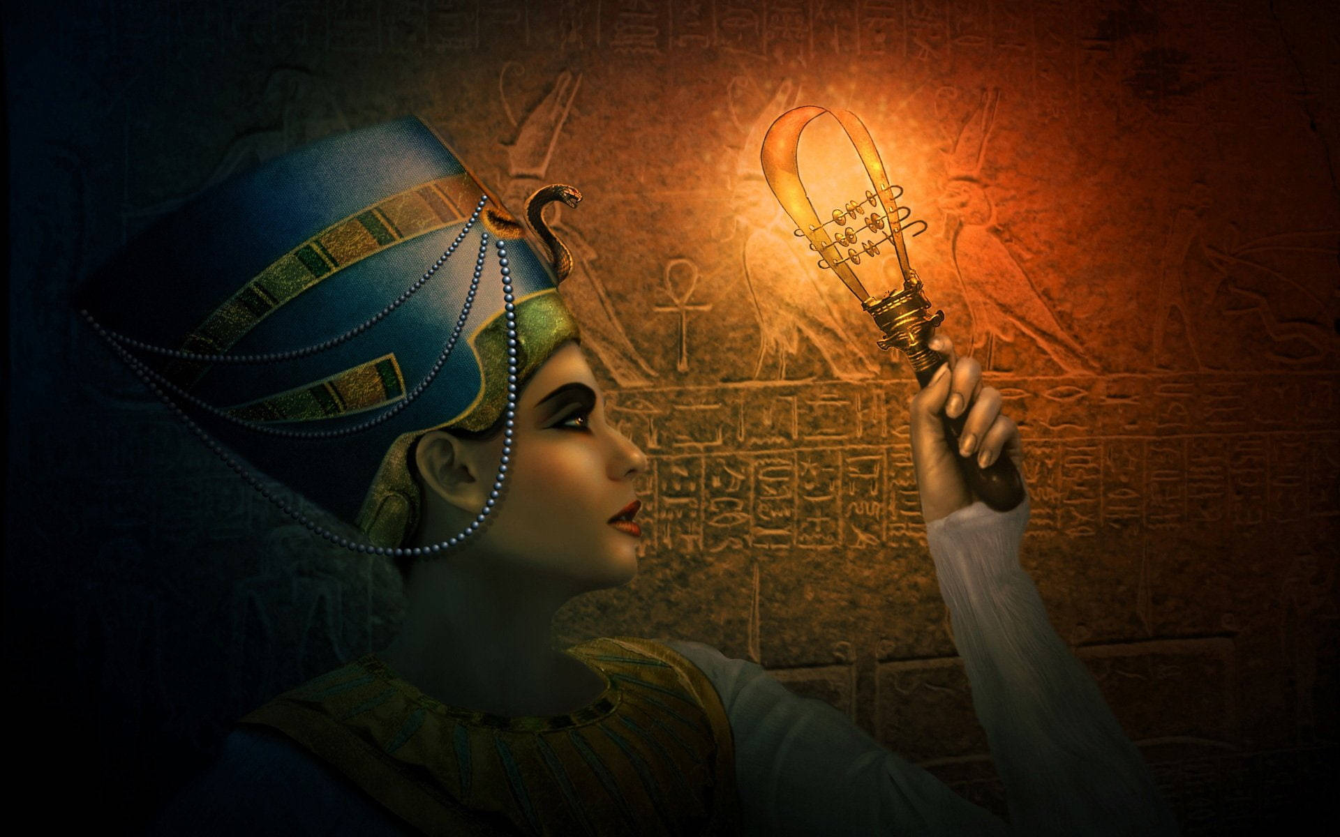 Egyptian Queen Cleopatra Holding Light Background