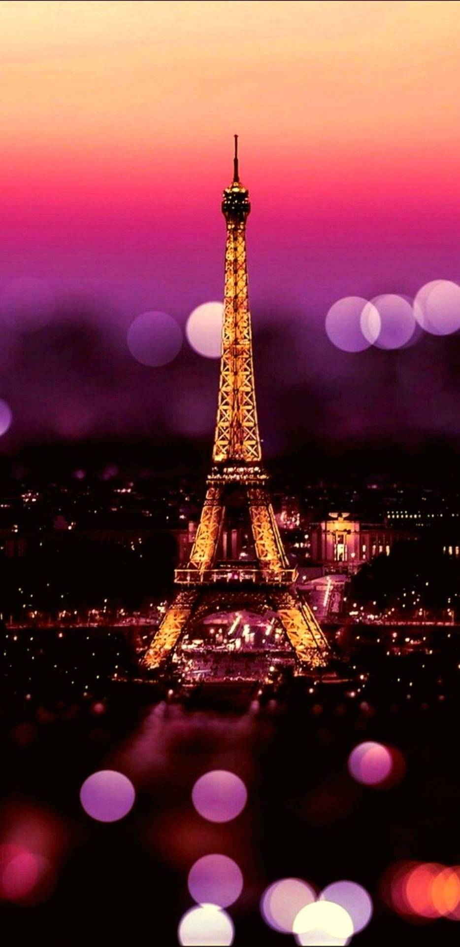 Eiffel Tower Blurry Lights Pink Paris Background