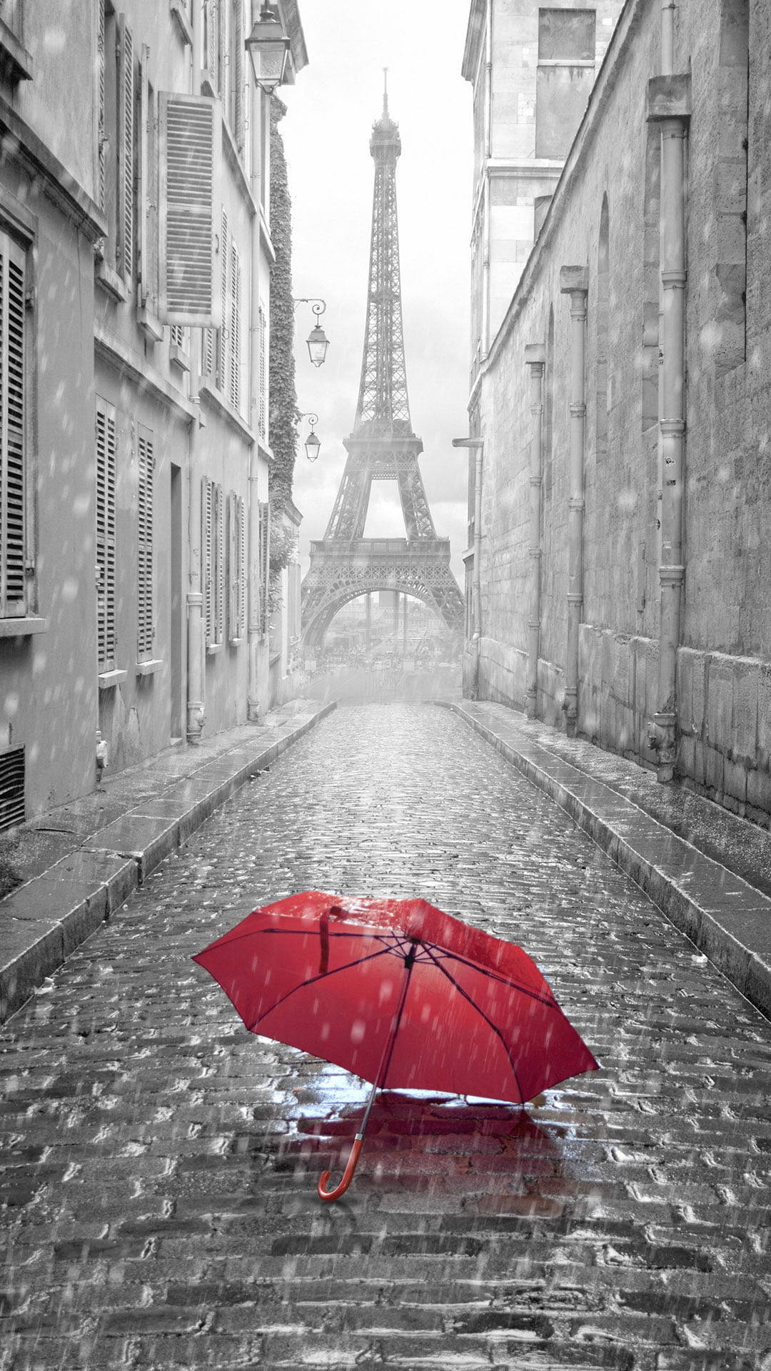 Eiffel Tower Red Umbrella Most Beautiful Rain Background