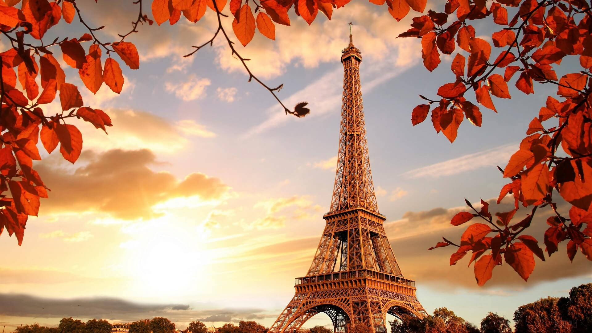 Eiffel Tower Sunset View Travel Laptop Background