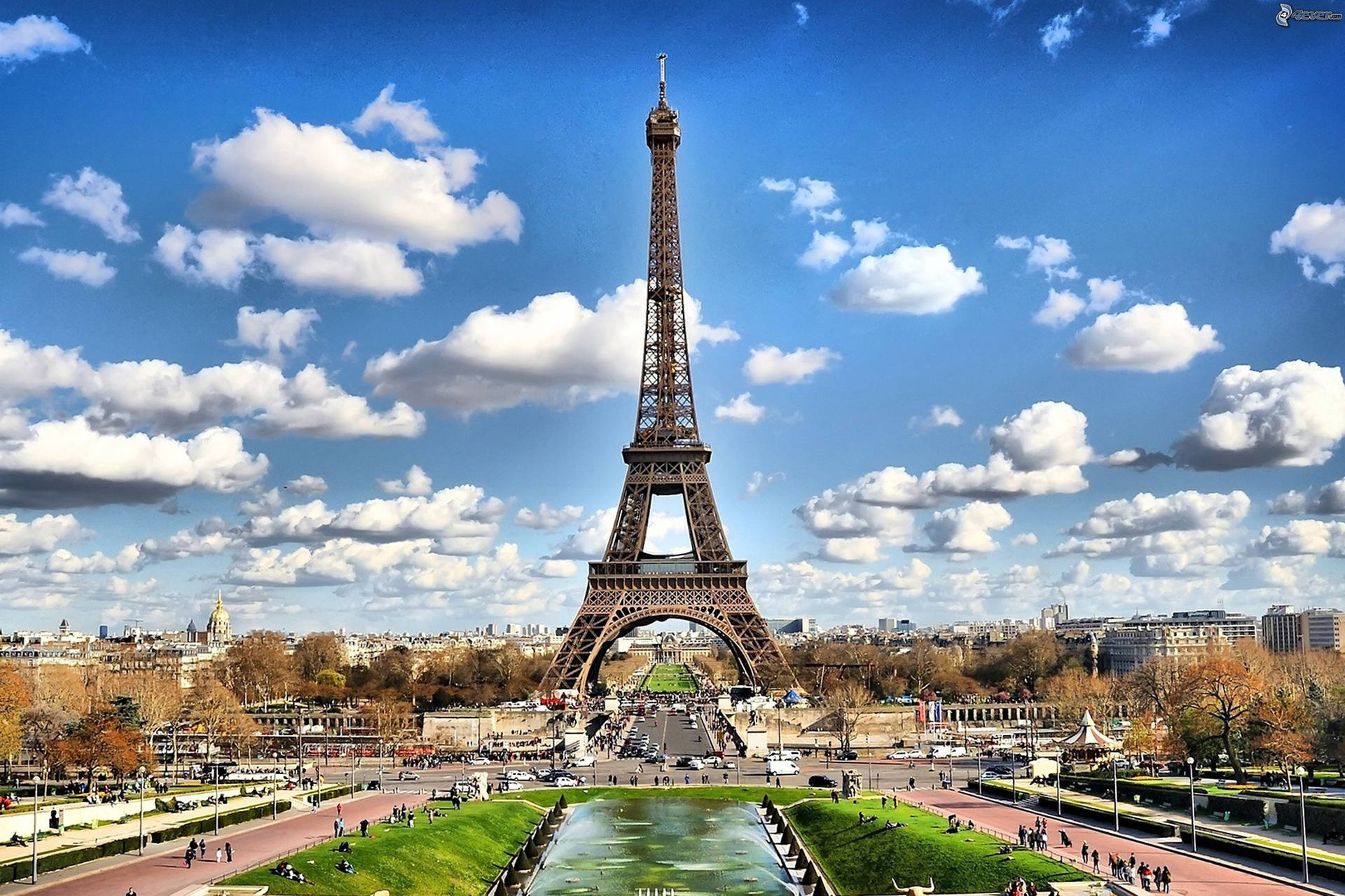 Eiffel Tower With Autumn Trees Background