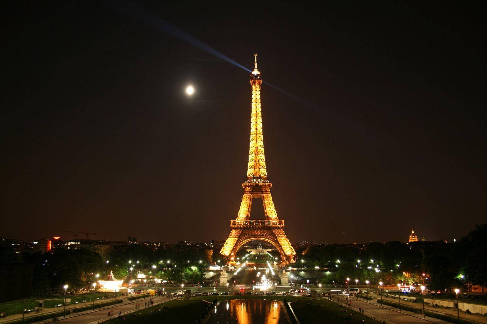 Eiffel Tower With Full Moon Background