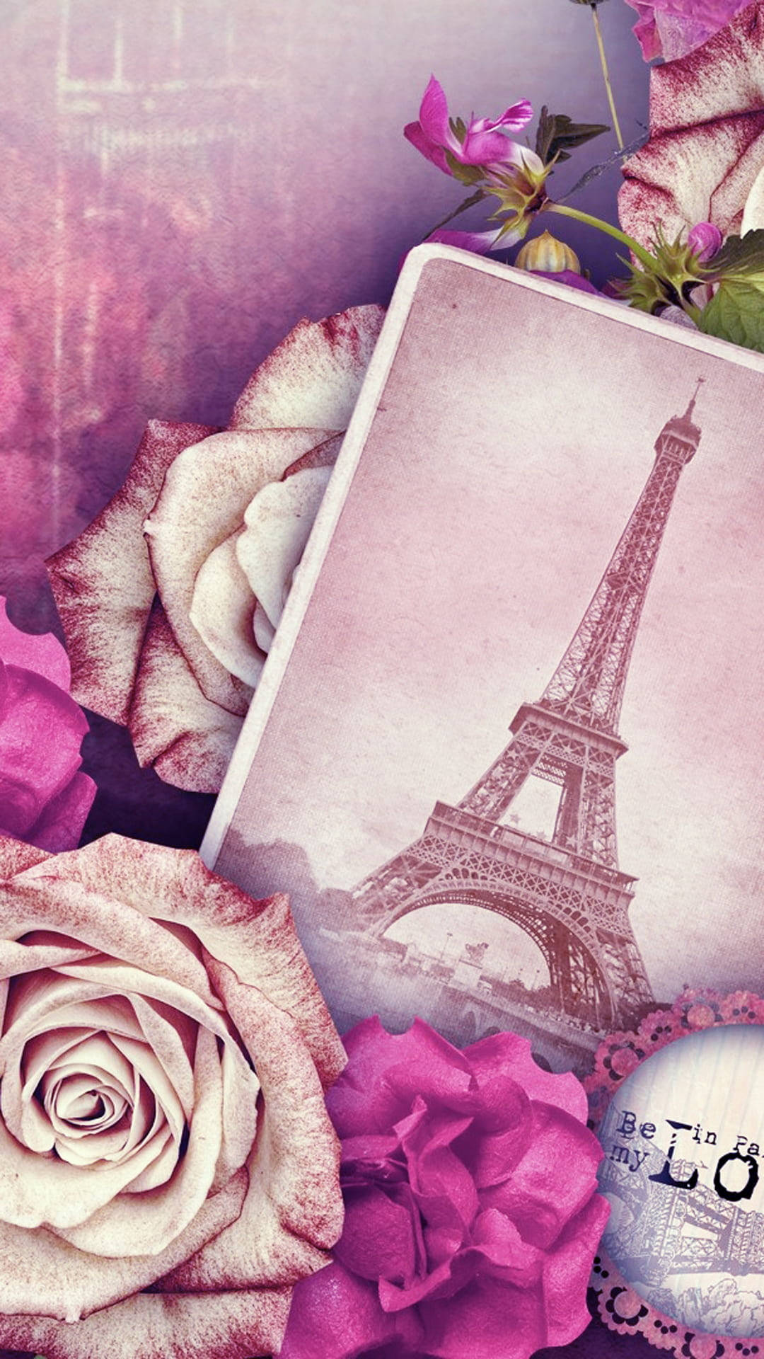 Eiffel Tower With Roses Pink Paris Background