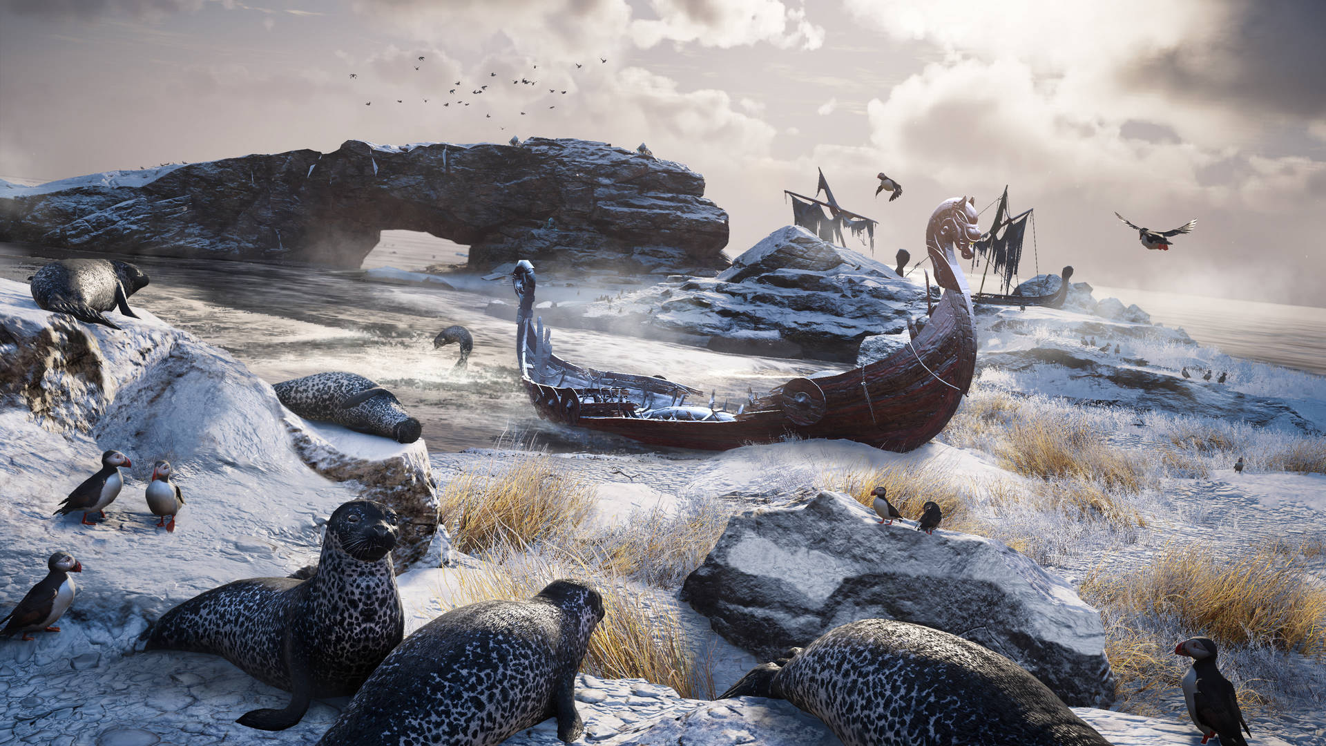 Eivor Exploring A Frozen Island In Assassin's Creed Valhalla Background