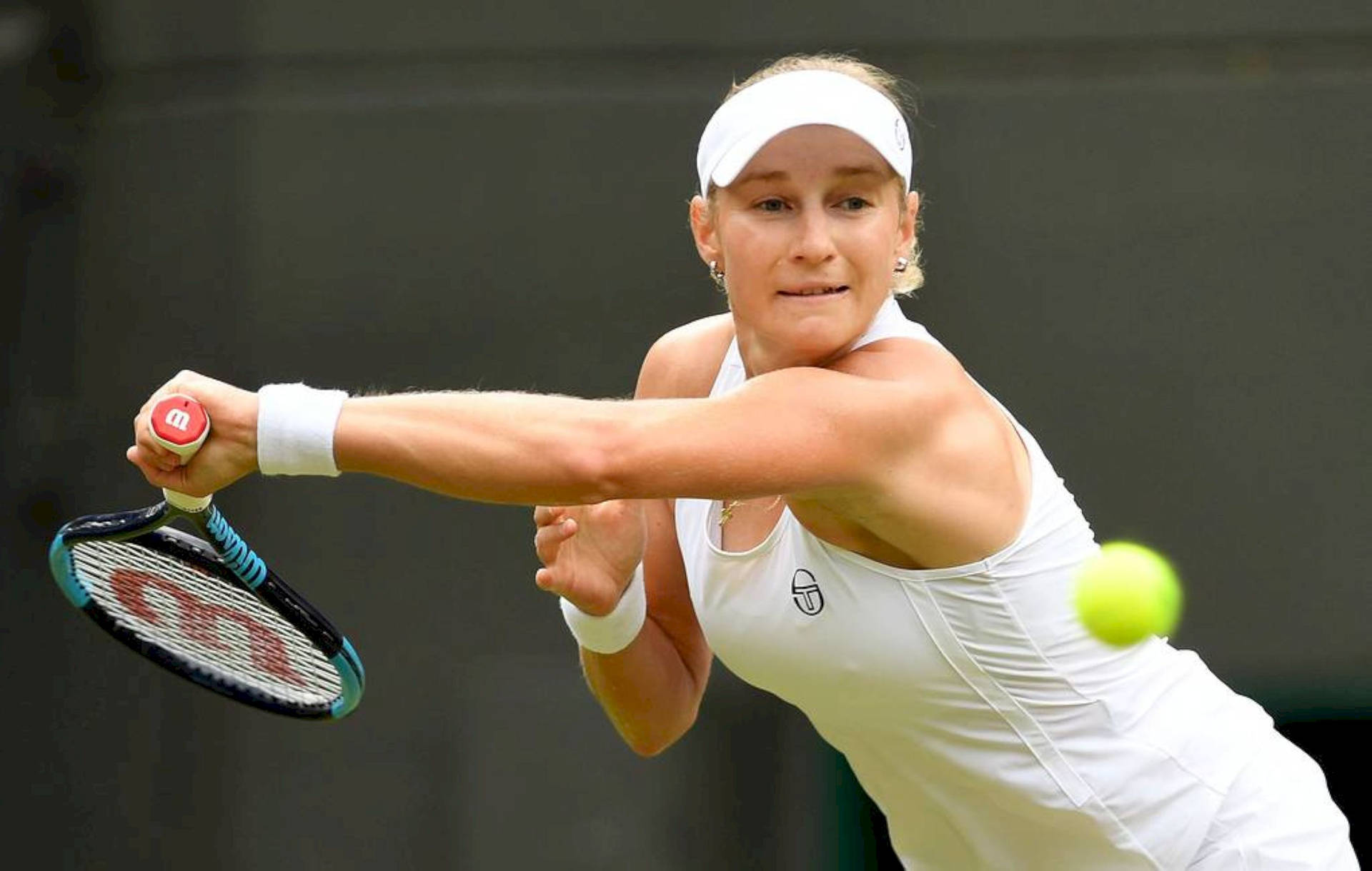 Ekaterina Makarova In Action On The Tennis Court. Background