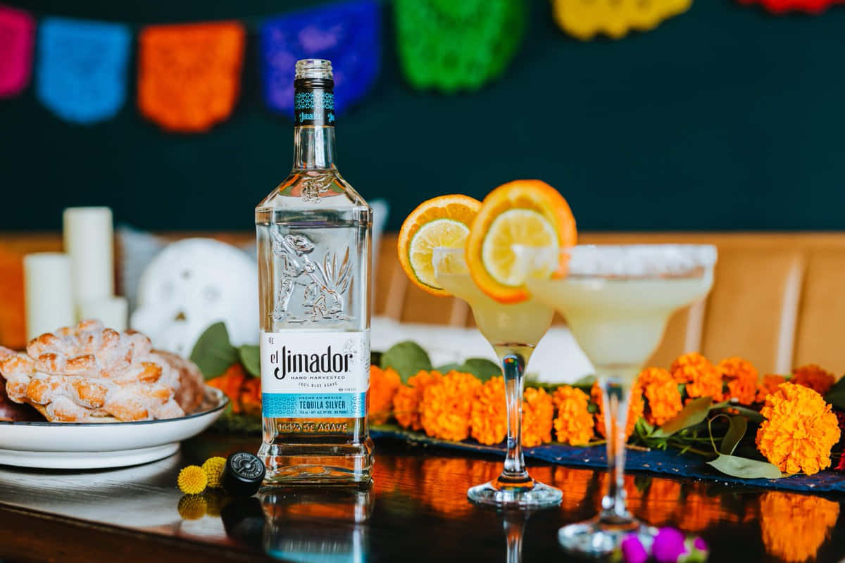 El Jimador Silver Tequila Bottle On A Party Table Background