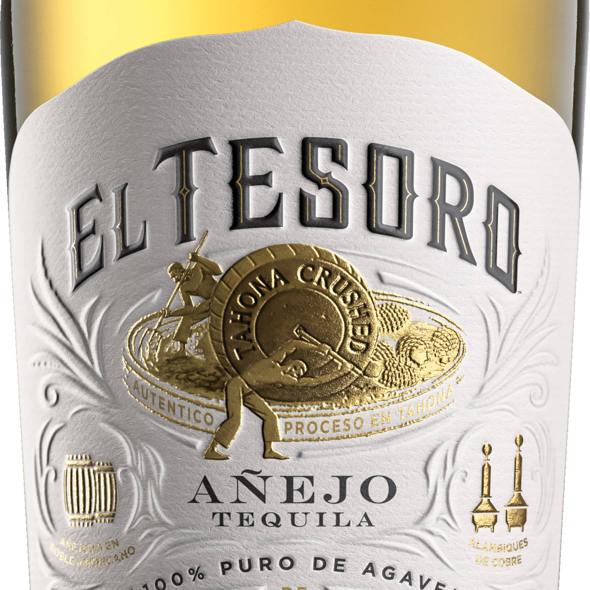 El Tesoro Añejo Tequila Close-up Label Background