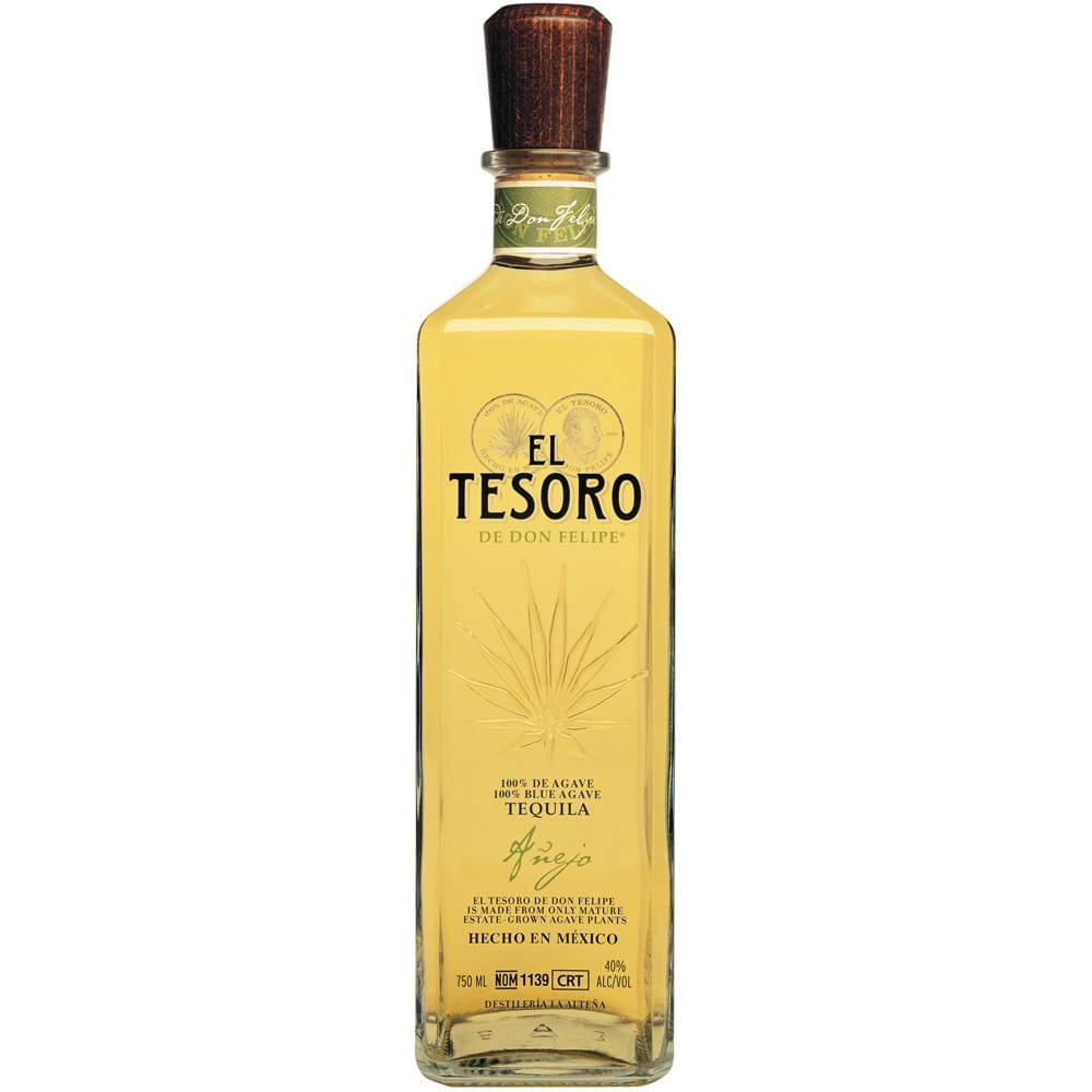 El Tesoro Clear And Gold Tequila Bottle Background