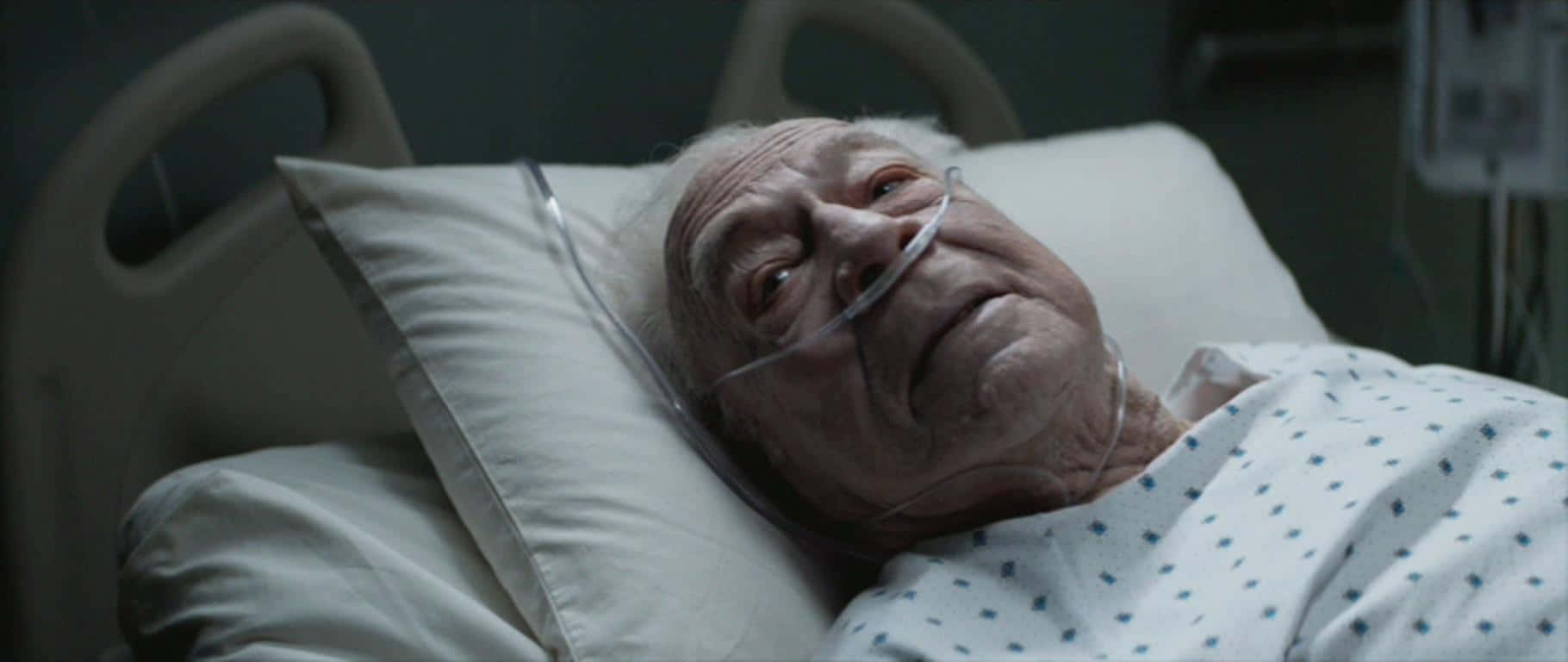 Elderly Man Hospital Bed Oxygen Therapy Background