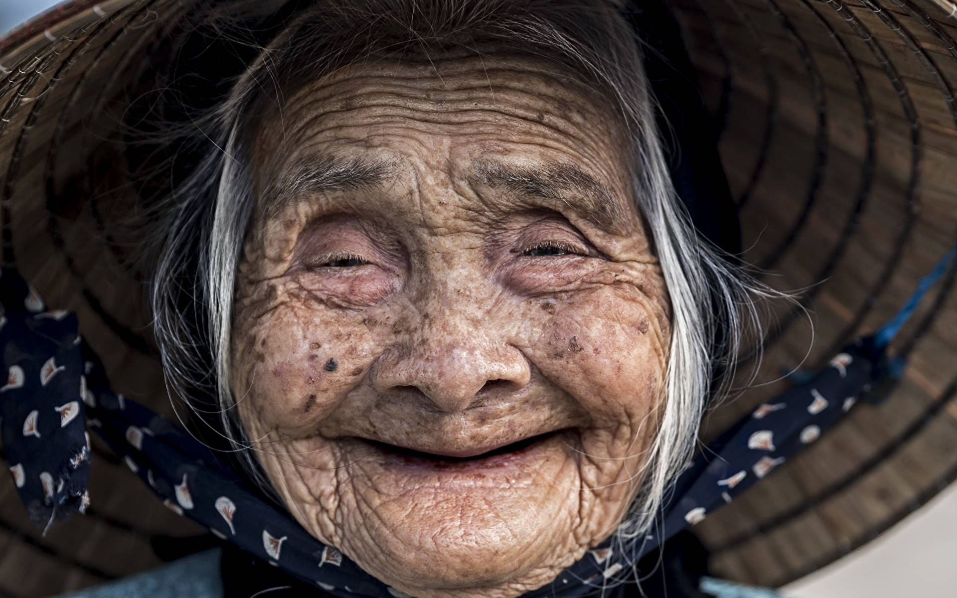 Elderly Woman Beaming Smile Background