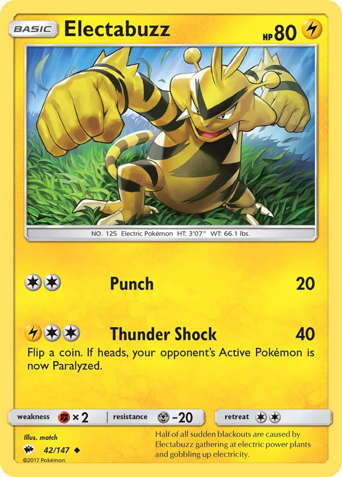 Electabuzz Showcasing Power Punch Move On Trading Card Background
