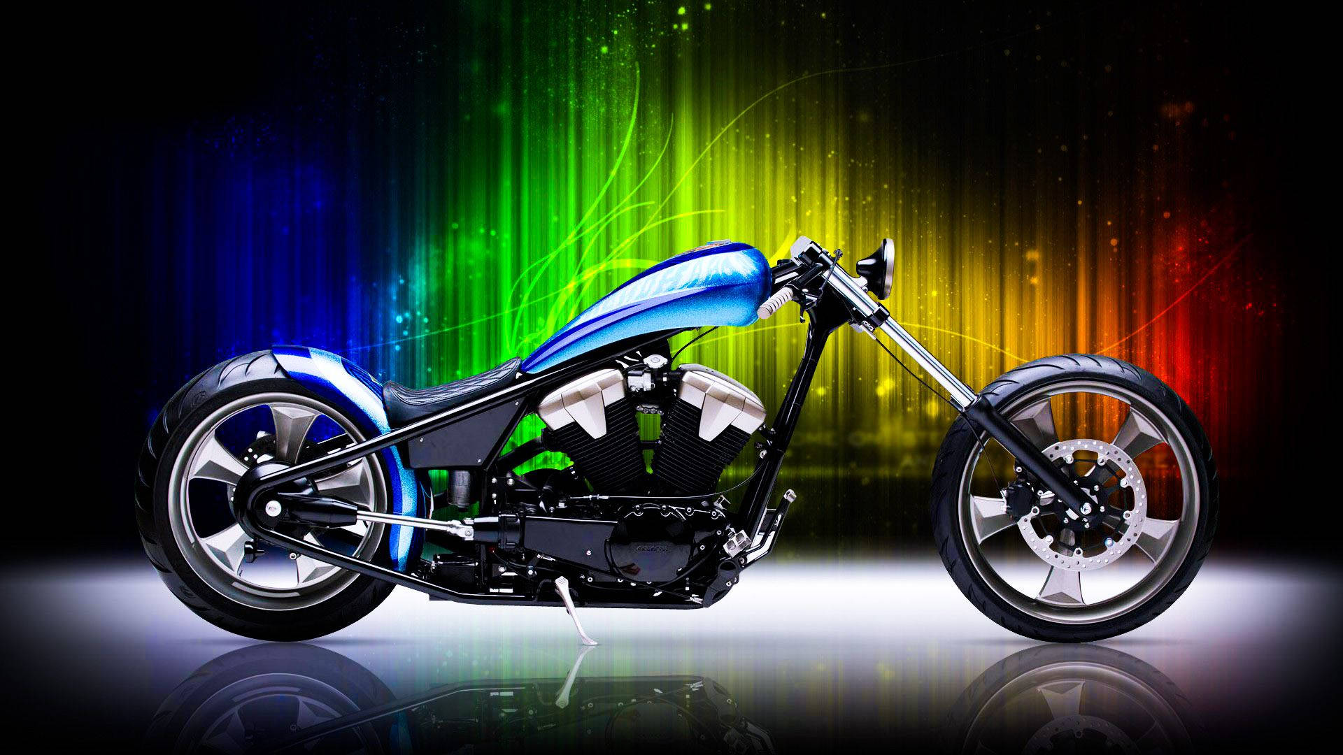 Electric Blue Chopper Motorcycle