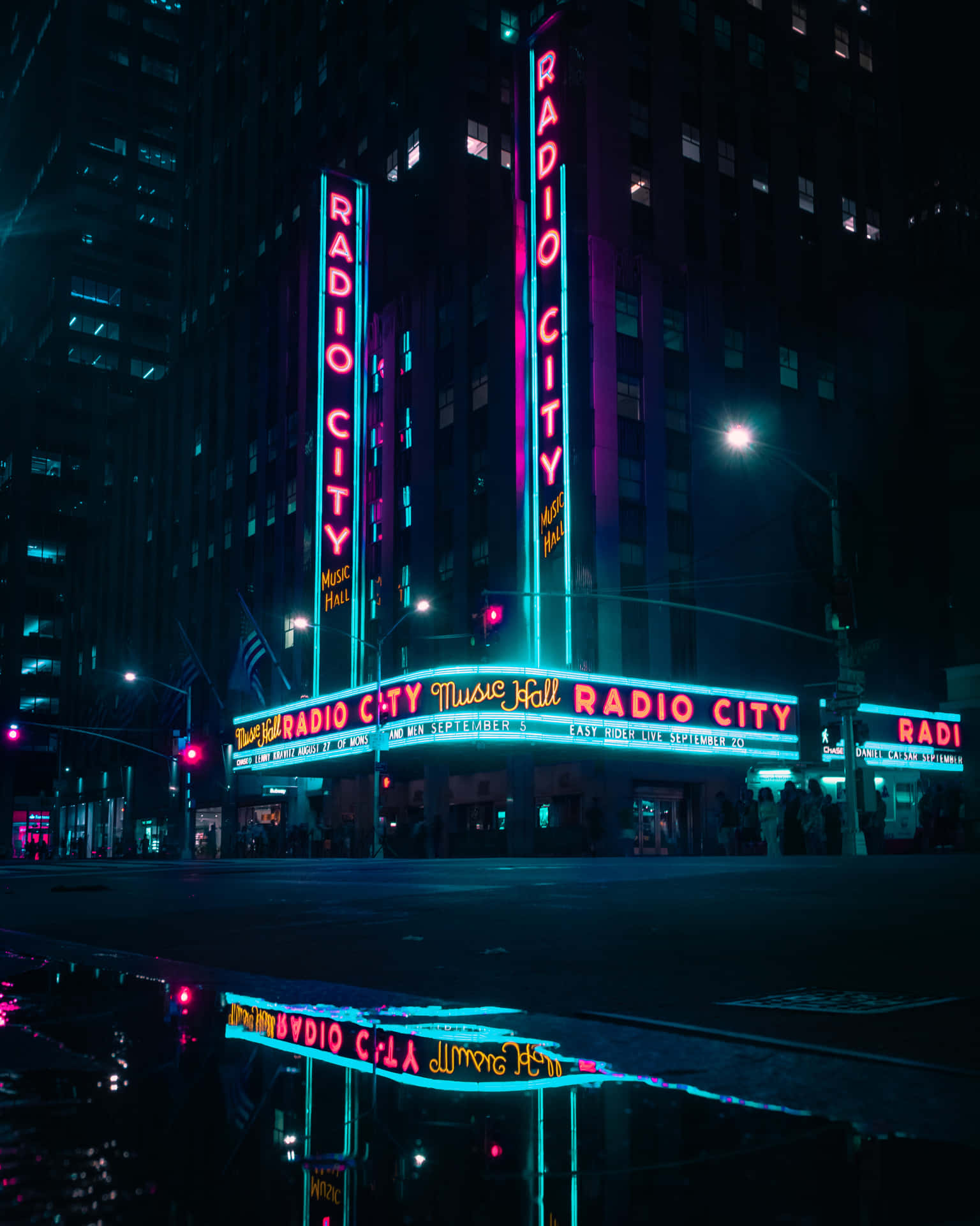 Electric Energy Radiates From The Gleaming Towers Of The Neon City. Background