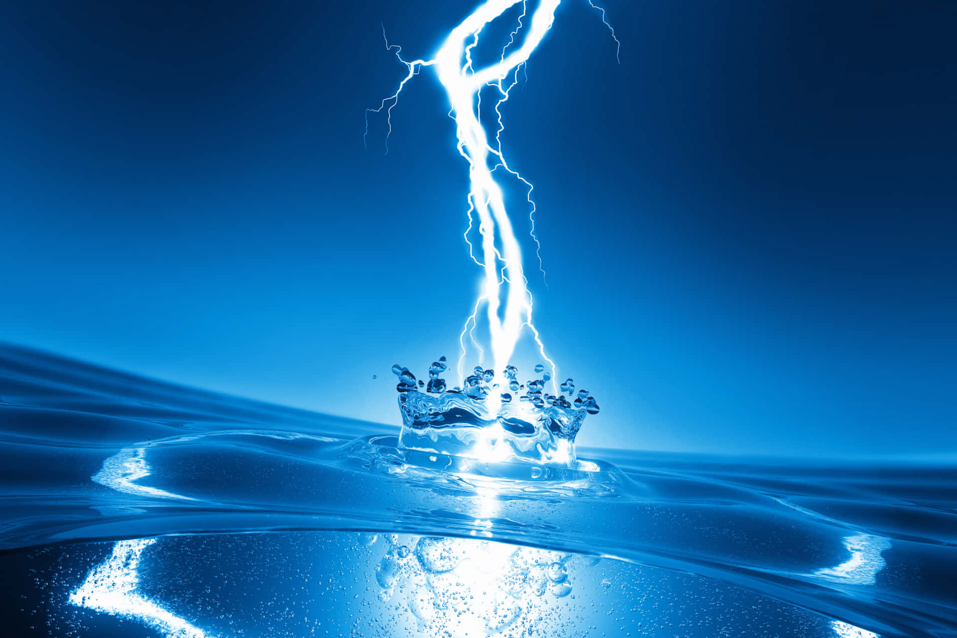 Electric Lightning Striking A Water