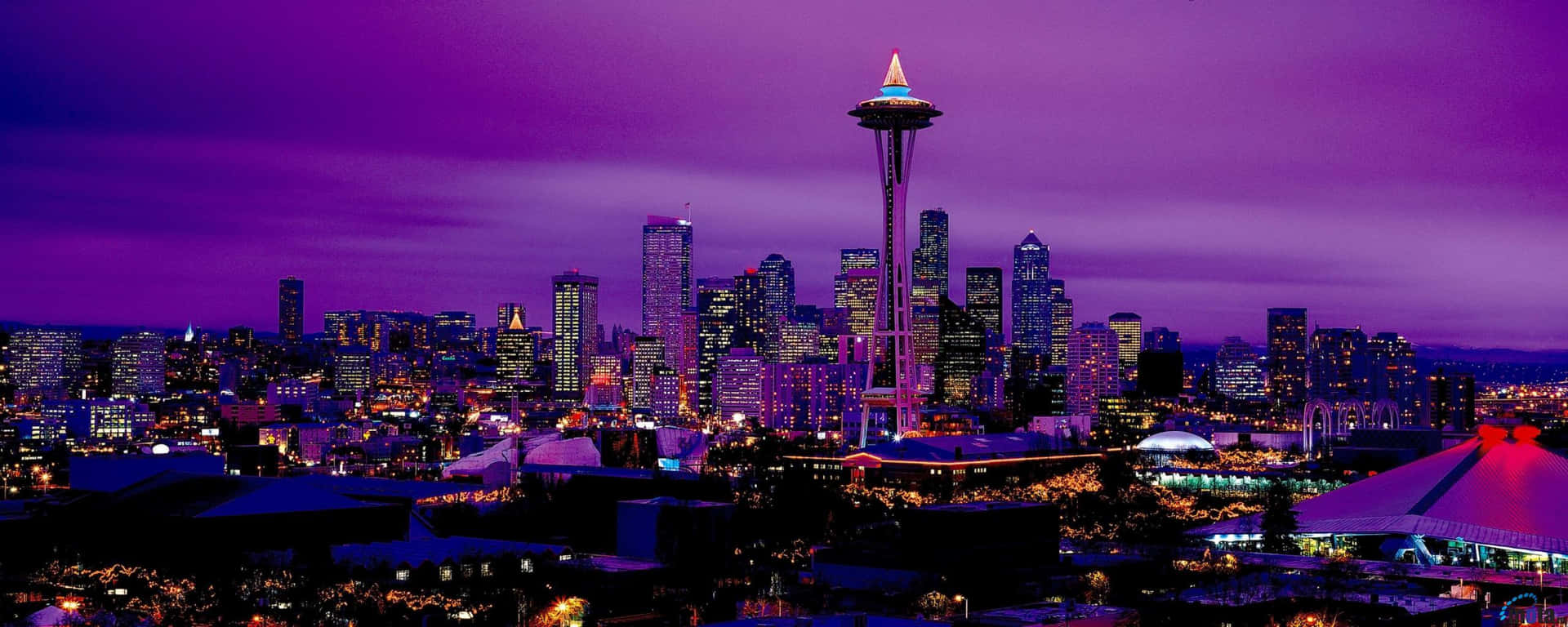 Electric Purple Seattle At Night Background