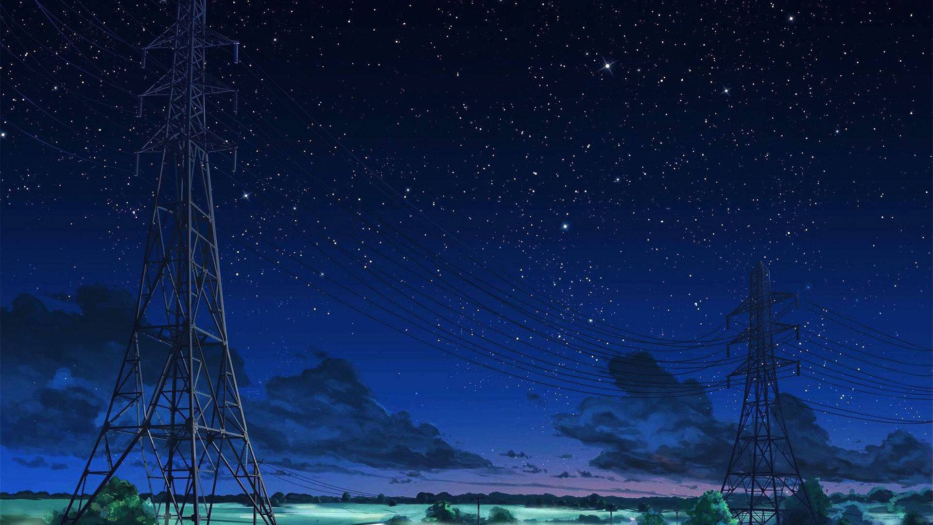 Electric Tower Anime Night Sky