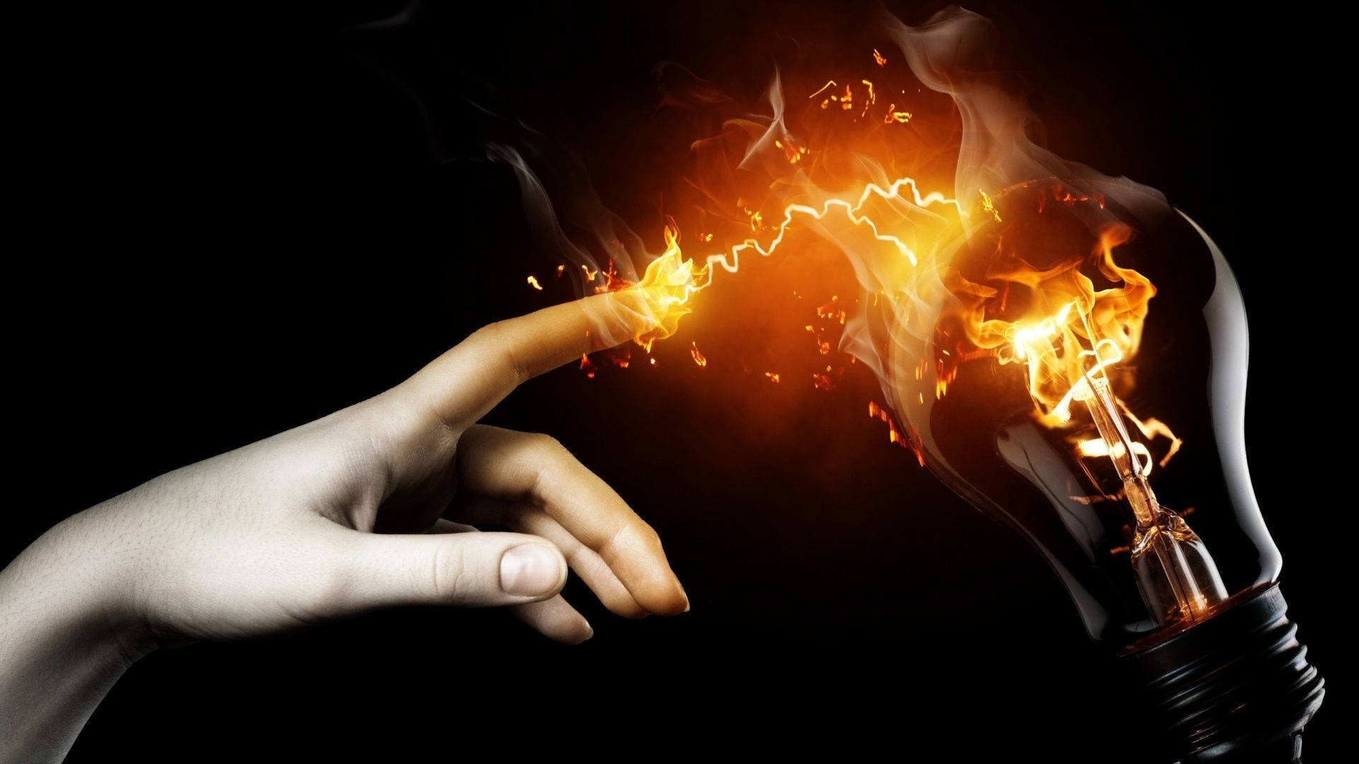 Electricity Striking Fire On Hand Background