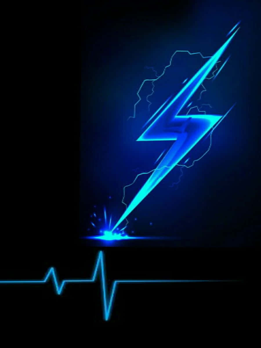 Electrifying Blue Neon Lightning And Heart Rate Logo