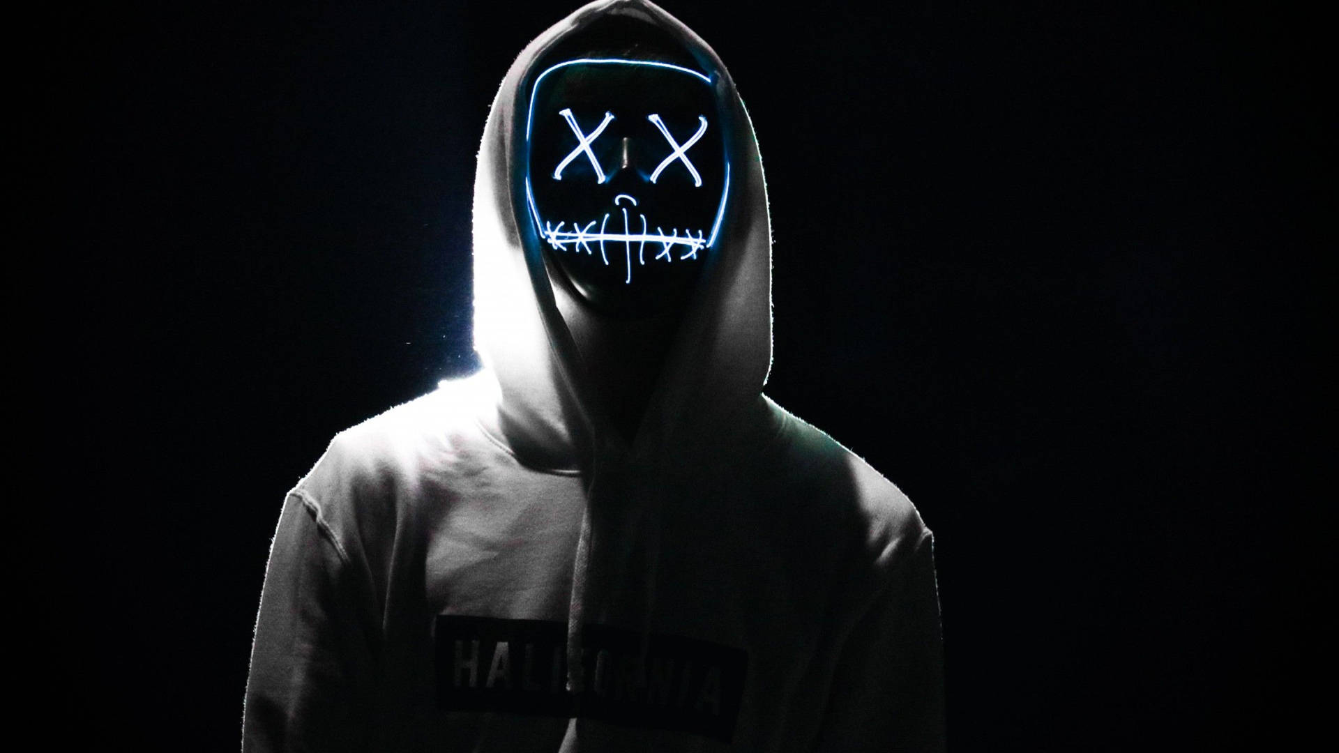 Electronic Mask With Hoodie Background