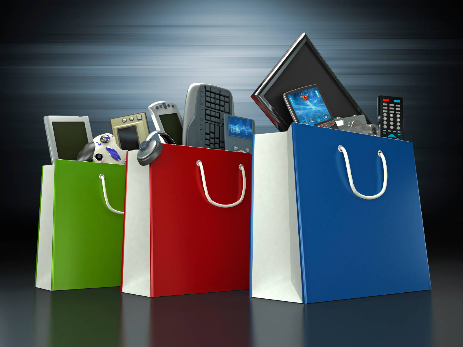 Electronic Products Colorful Shopping Bags Background