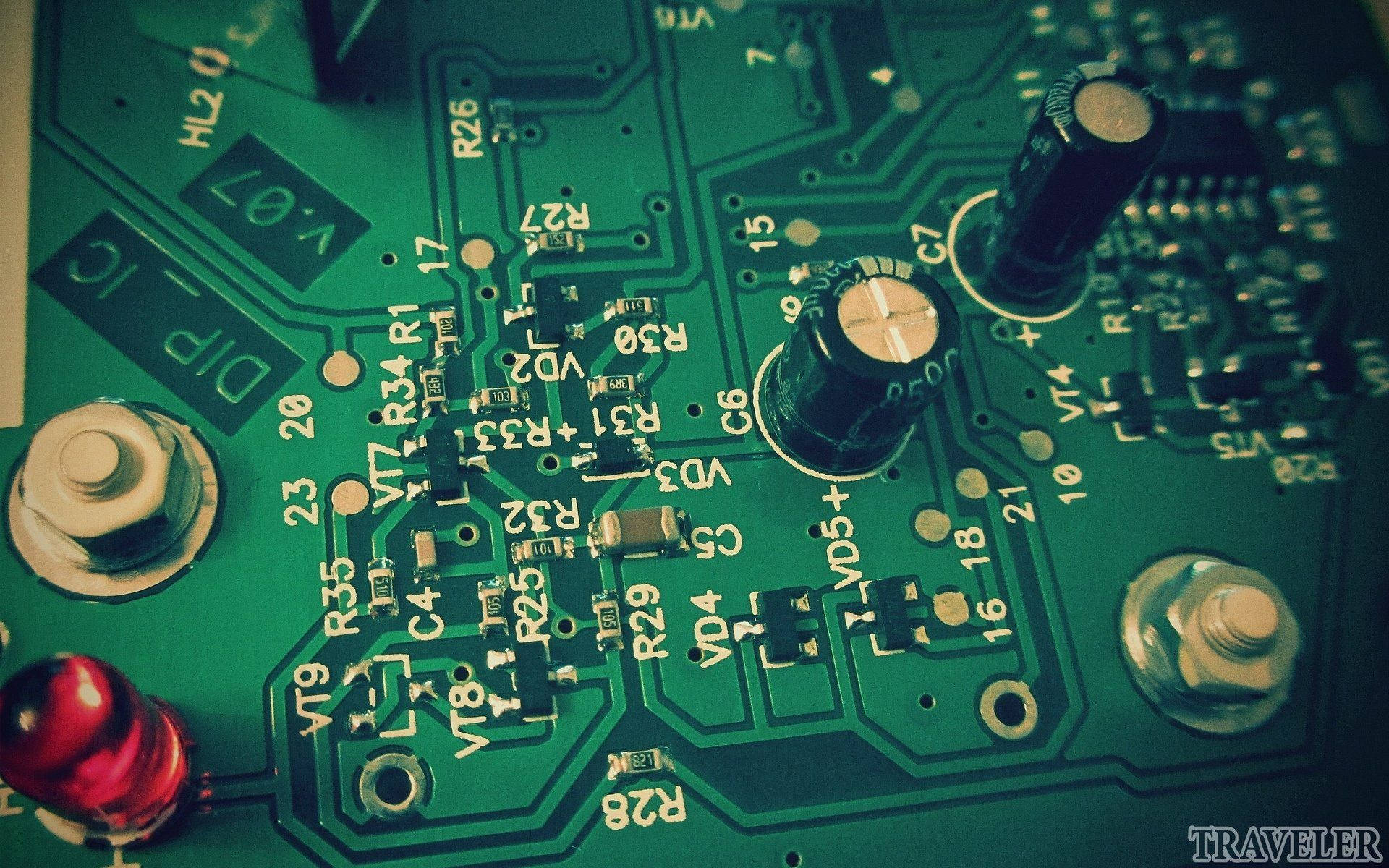 Electronics Circuit Board With Capacitors Background