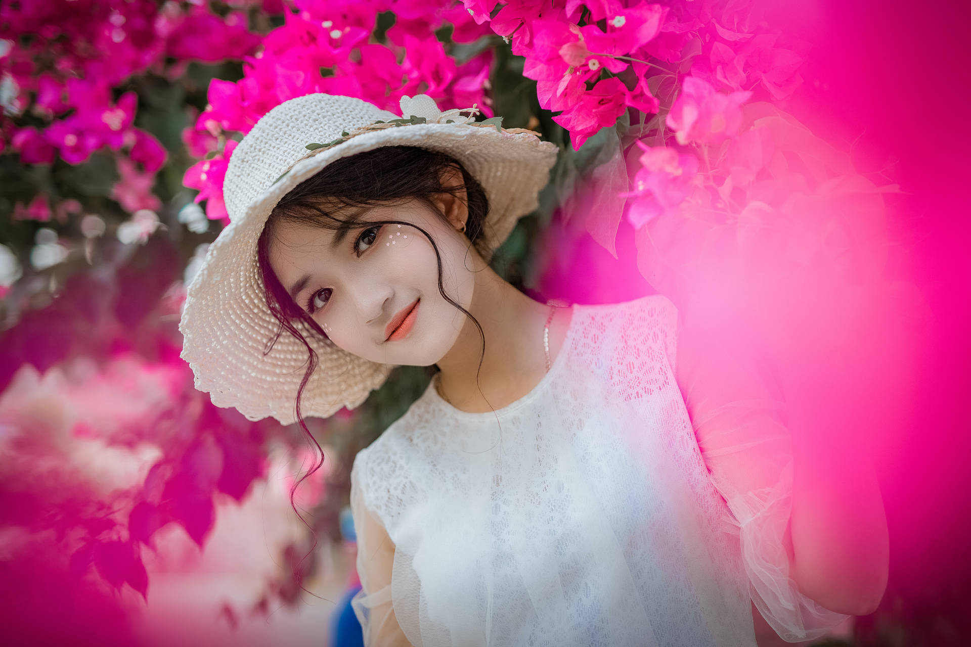 Elegance In Nature - Adorable Girl With Floral Hat Background