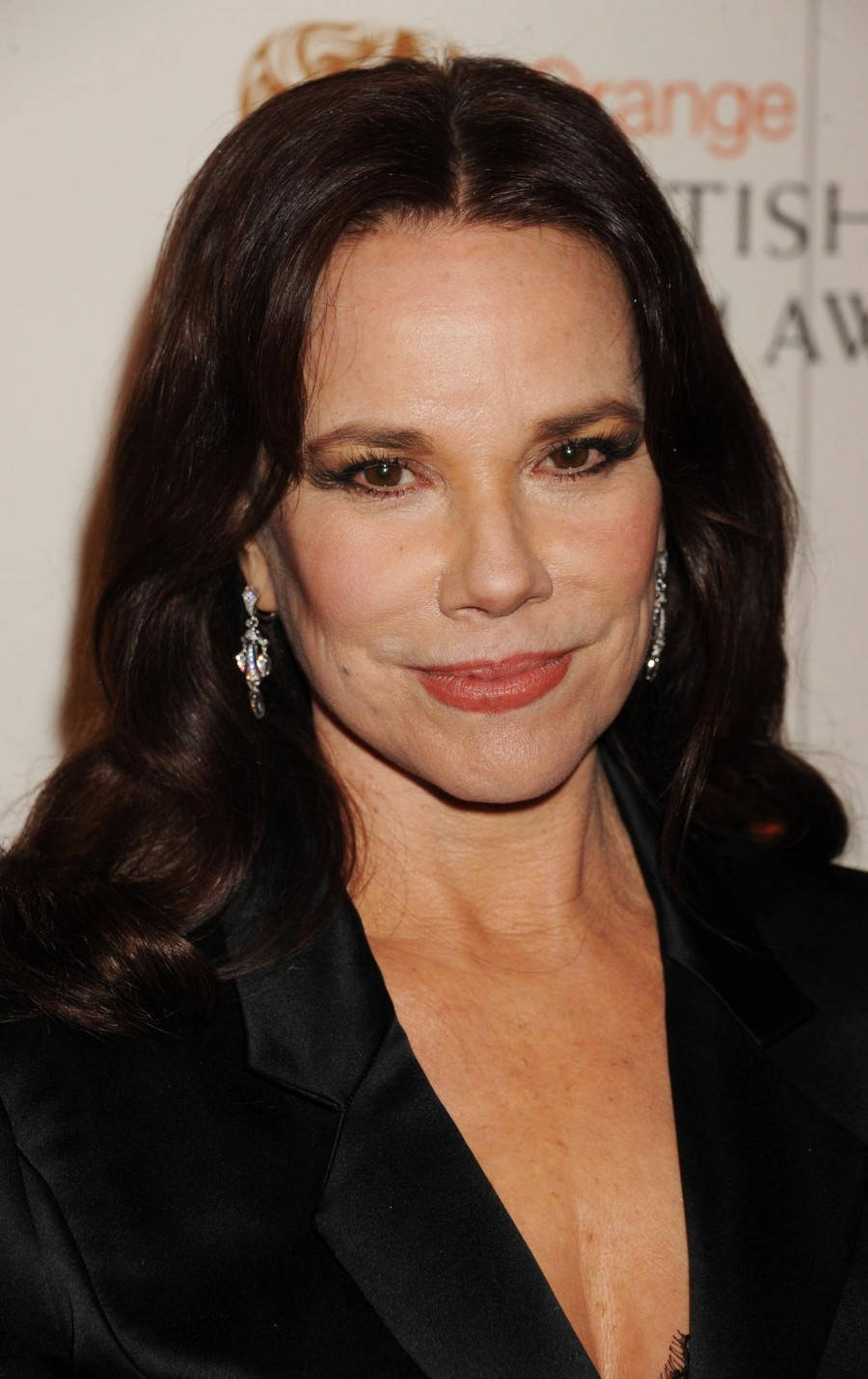 Elegant American Actress Barbara Hershey Dressed In Black Background