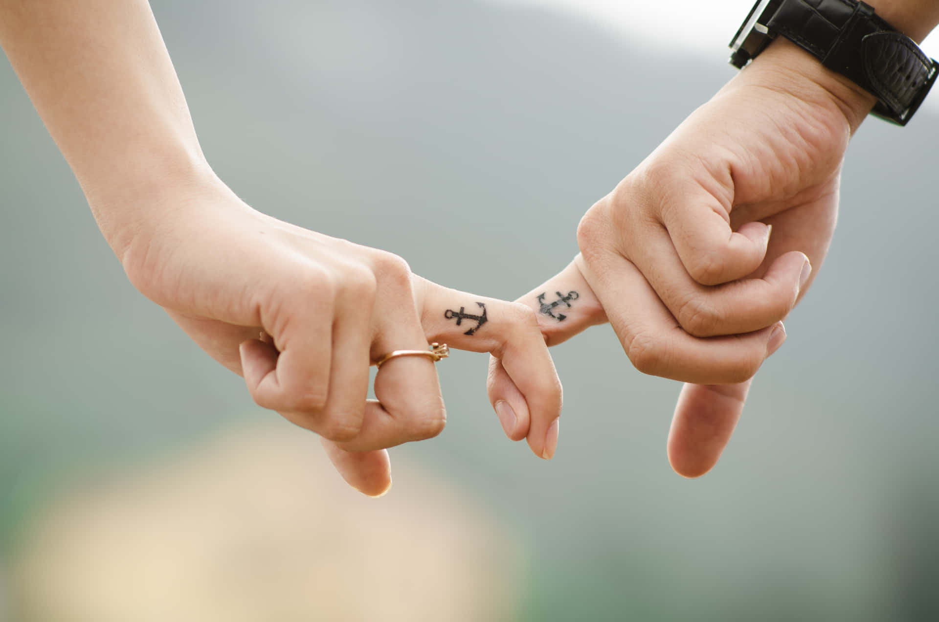 Elegant Anchor Couple Hand Tattoo