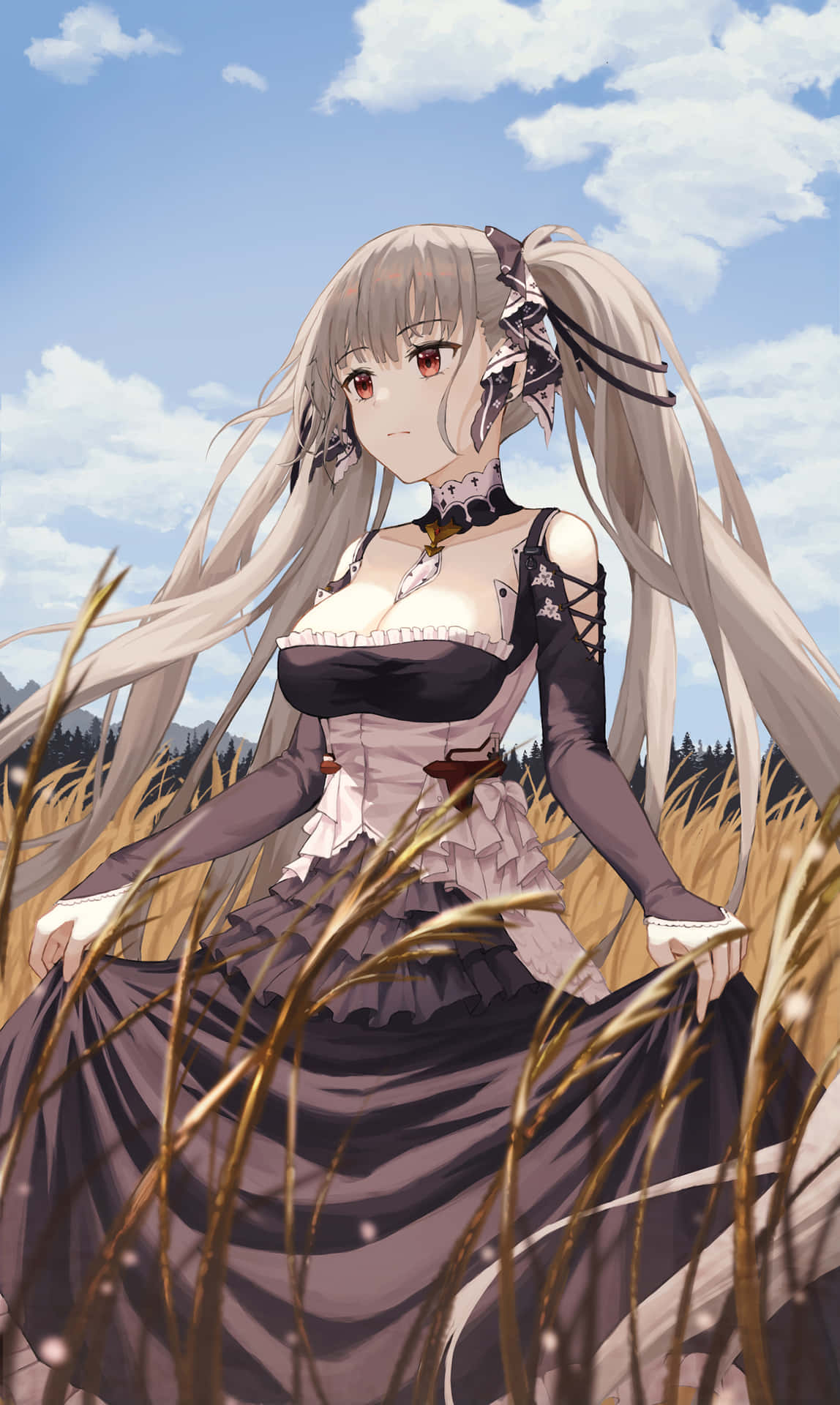 Elegant Anime Girlin Wheat Field Background