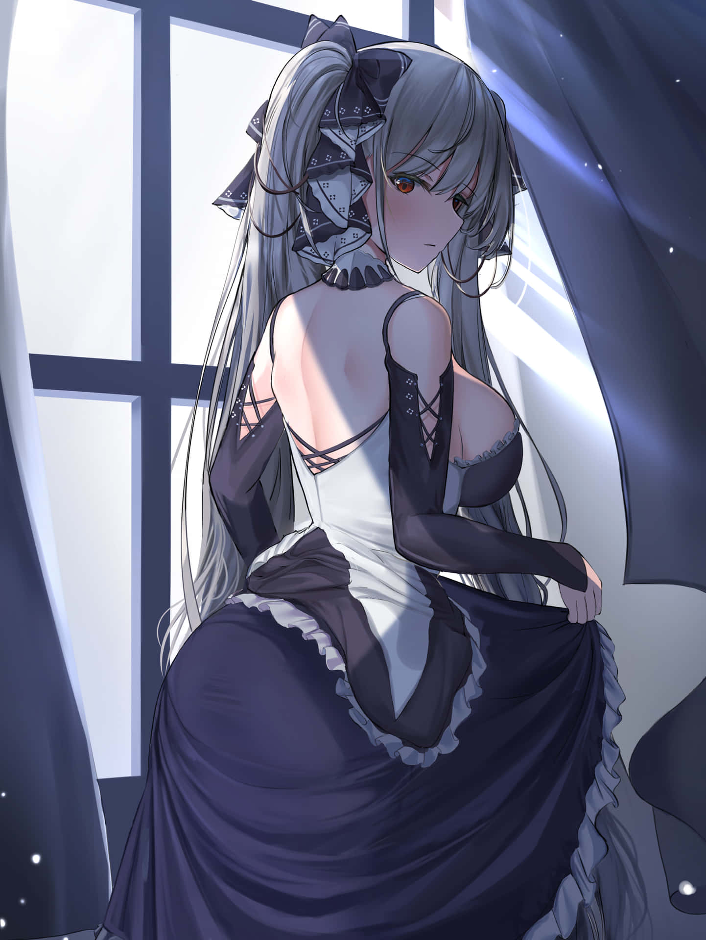 Elegant Anime Maid By Window Background